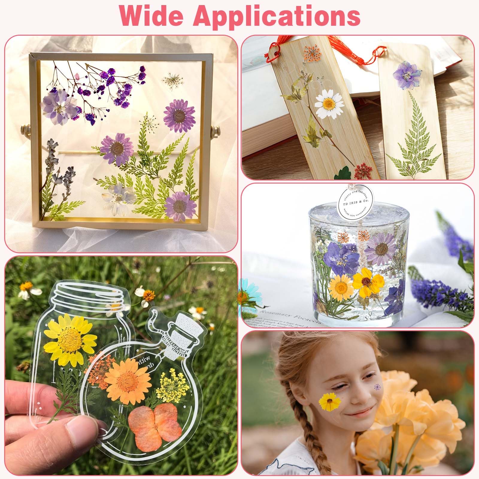 Fiori Secchi per Decorazioni 96 Pezzi Fiori Pressati Naturali con Pinzette per Bomboniere Fai Da Te Candele Scrapbooking