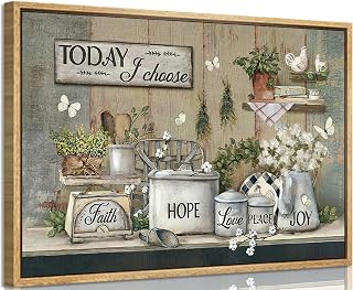 Wooden Frame Rustic Kitchen Wall Art Vintage Farmhouse Wall Decor Picture Still Life Kitchen Poster Print Farm Positive Inspirational Painting Artwork for Living Room Home Decoration 24x16in