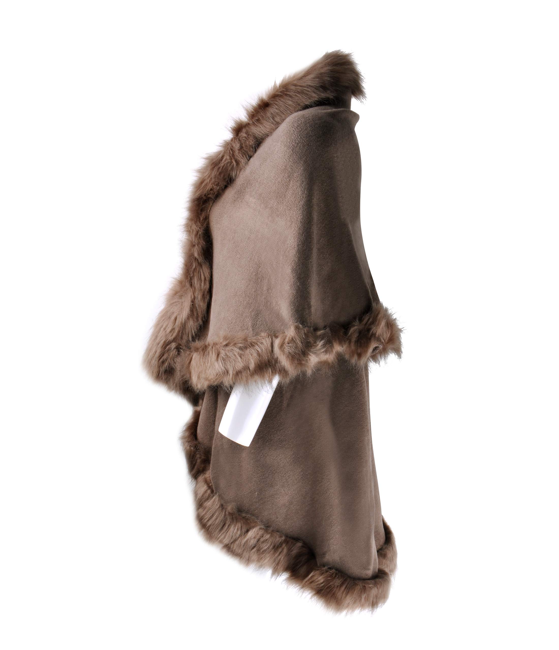 ZLYC Damen Open Front Faux Fur Poncho Cape Cardigan Sweater Strickjacke (1er Pack)