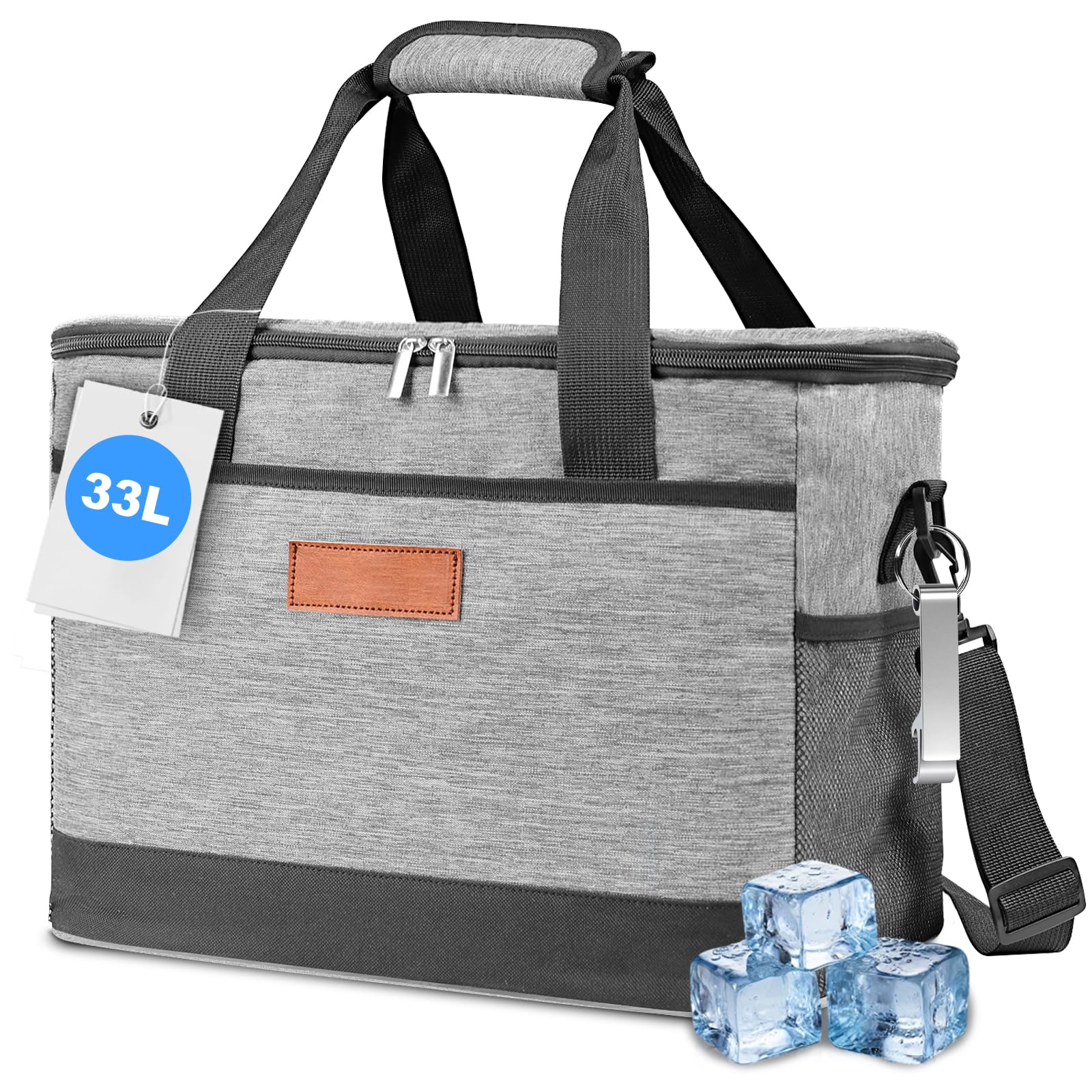 SUNTRIVA Kühltasche Groß 33L 40 Dosen 14h Kühlung Kühlbox Tragbar Faltbar Isoliertasche Auslaufsicher Cooler Box Thermobox Picknicktasche für Picknick Camping Einkaufen Grillen Familie Büro Auto