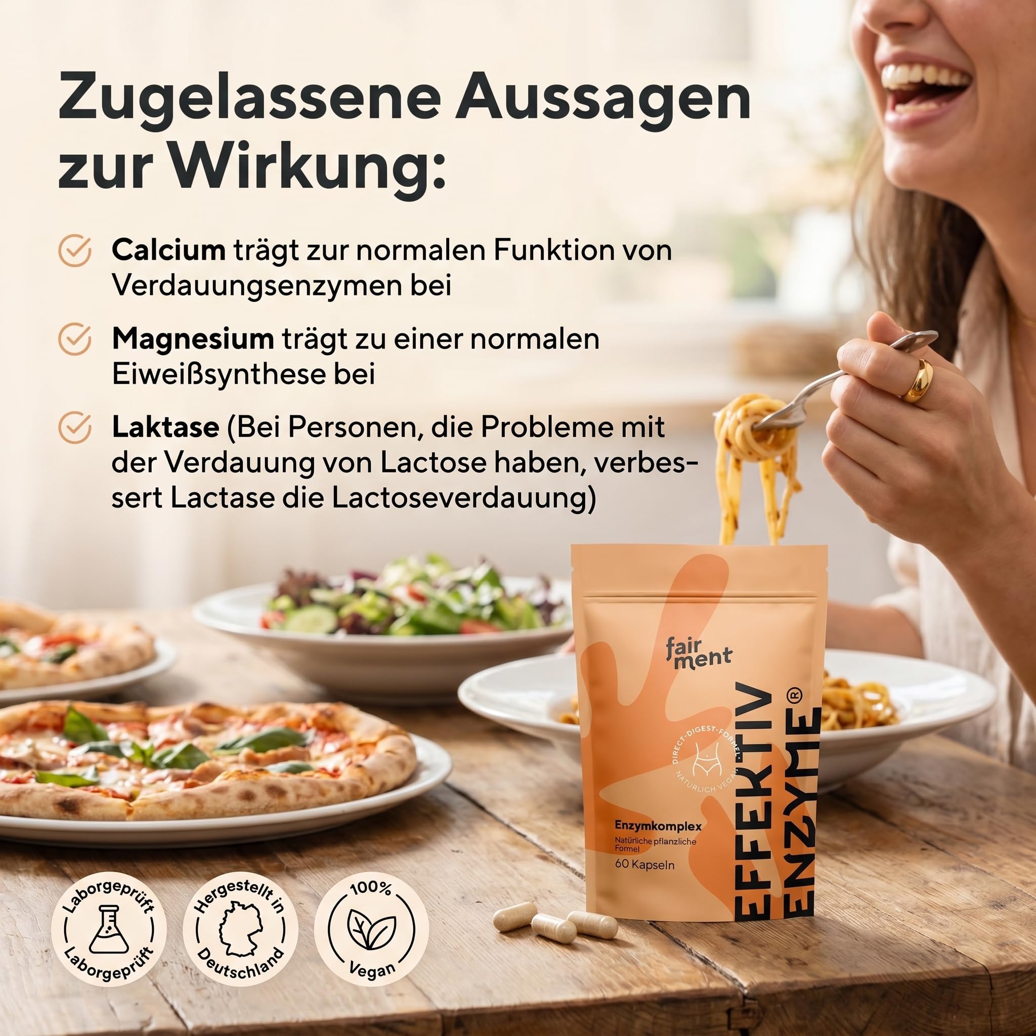 fairment EffektivEnzyme - Premium Enzyme-Komplex mit Bromelain, Sango Meereskoralle, Laktase, Papain | Enzyme vegan | 1x 60 Kapseln