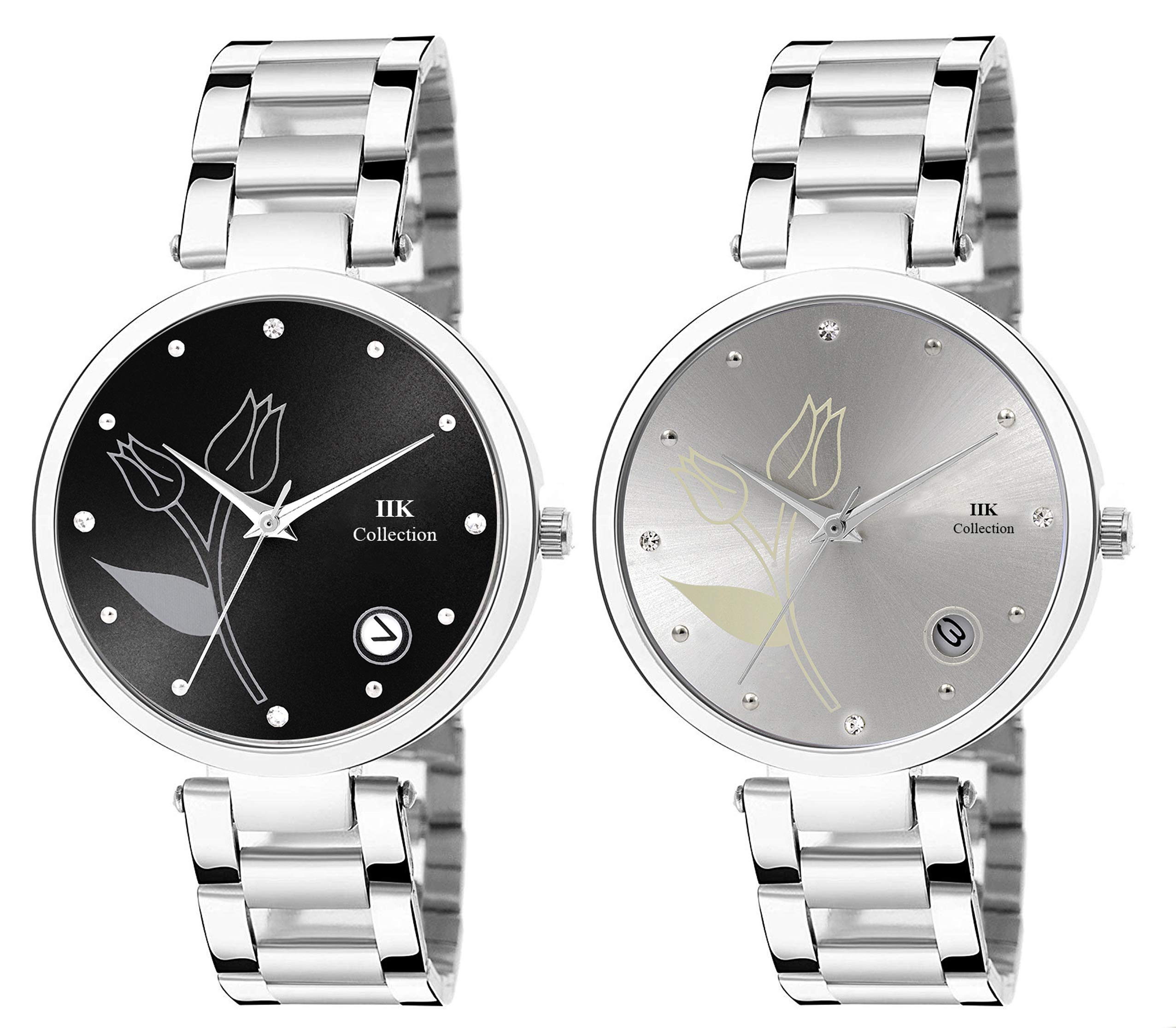 IIK COLLECTION Round Dial Stainless Steel Bracelet Chain Analogue Day & Date Functioning Watch for Women and Girls (B08R1STGHG) Amazon Price History, Amazon Price Tracker