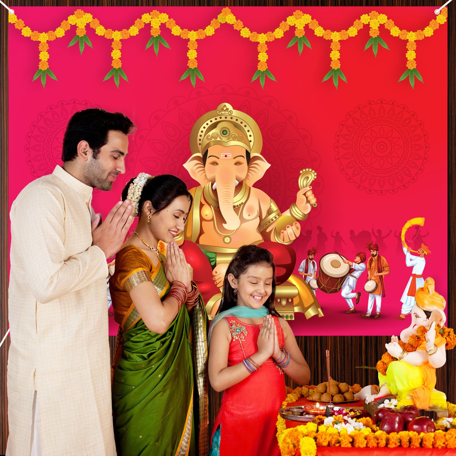Party Propz Ganpati Printed Puja Decoration Backdrop - 1pc Diwali Decoration for Home Decor, Navratri Decorations Items, Backdrop Cloth for Decorations Pooja, Background Cloth (Cloth Banner) - Image 6 thumbnail