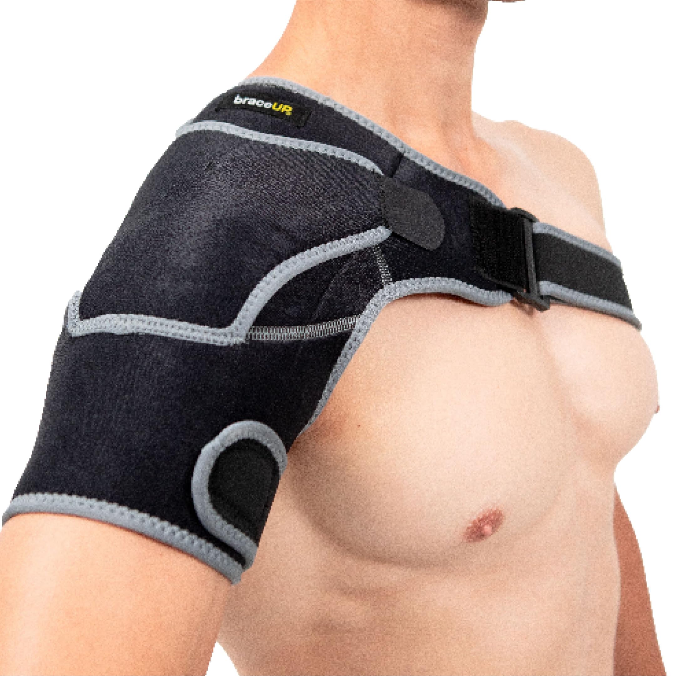 BraceUP Schulterbandage – Verstellbare Schulterstütze mit Tasche für Eisbeutel, Schulter Bandage für Frauen & Herren, komfortable Schulterbandage für Alltag & Sport