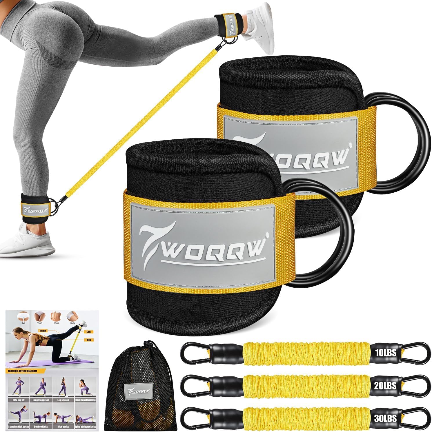 WOQQW Ankle Resistance Bands with Cuffs, Ankle Weights for Women, Ankle Straps for Cable Machines, Legs And Glutes Workout Equipment, Home Gym Exercise Equipment for Booty Training, Kickback, Pilates