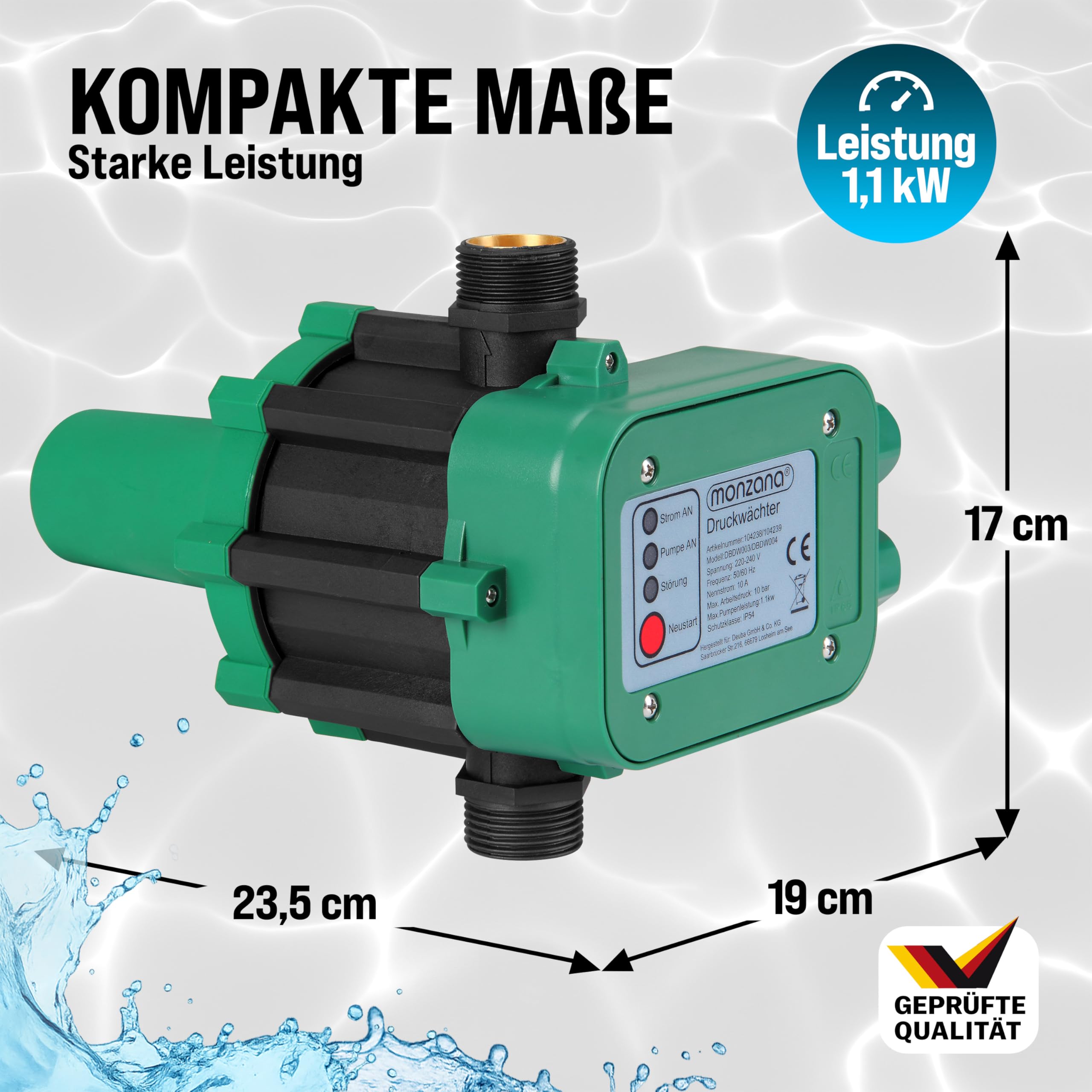 MONZANA® Druckschalter Wasserpumpe mit Kabel 10 Bar Trockenlaufschutz Pumpensteuerung Hauswasserwerk Druckwächter Gartenpumpe Drucktaster