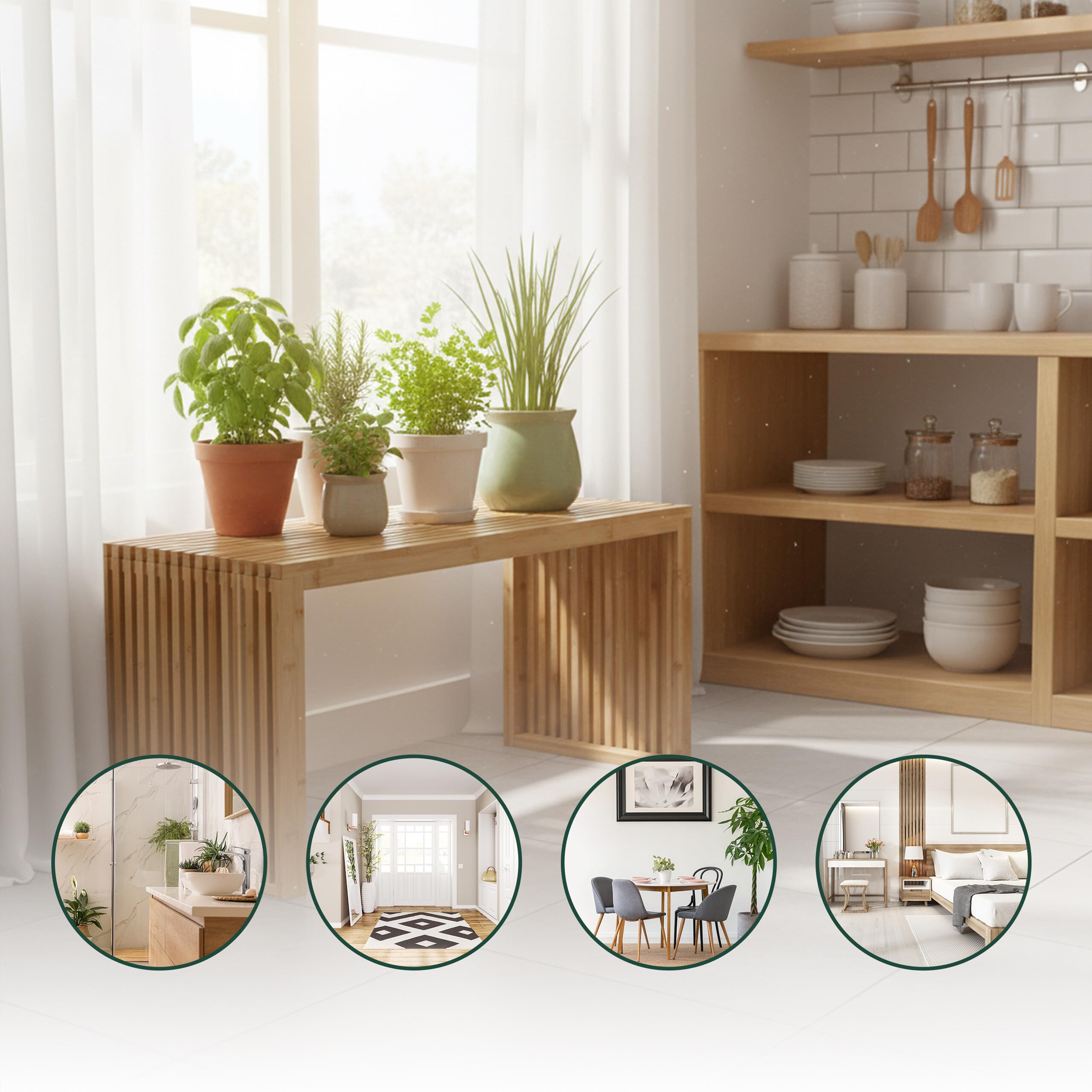 Relaxdays Banco de bambú Moderno para Cocina, vestidor, Pasillo, baño y Dormitorio, 43x45x33 cm, Blanco