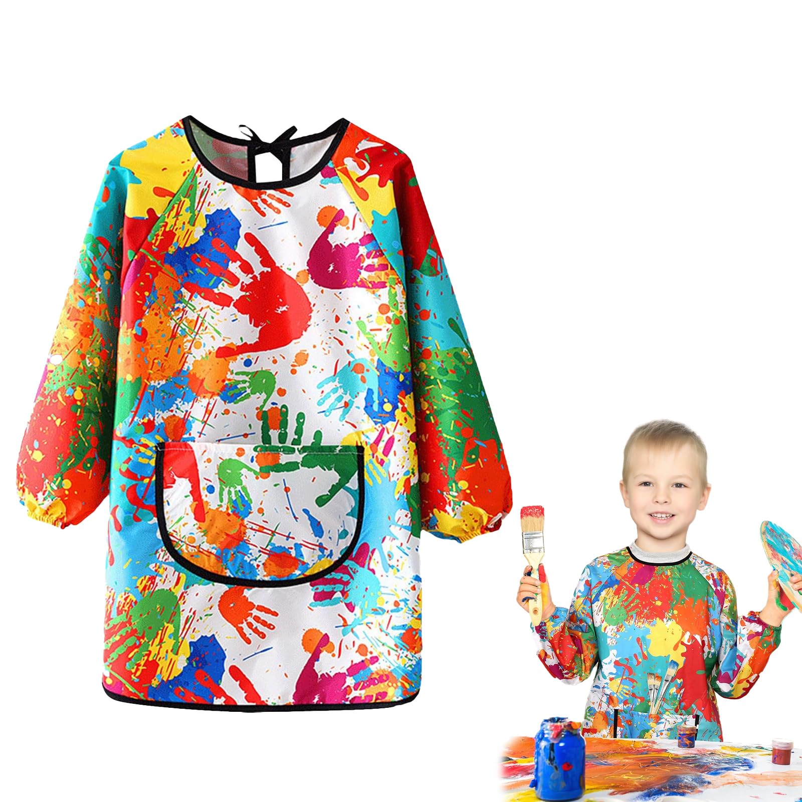Roontin Kids Painting Apron - Waterproof Long Sleeve Art Apron with Pockets for Children Kids Aprons for Painting Cooking, and Crafting
