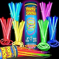 PartySticks 100 Pack 8 Inch Glow Sticks with Connectors - Waterproof, Long-Lasting Glow Party Favors for Kids, Holidays & Events