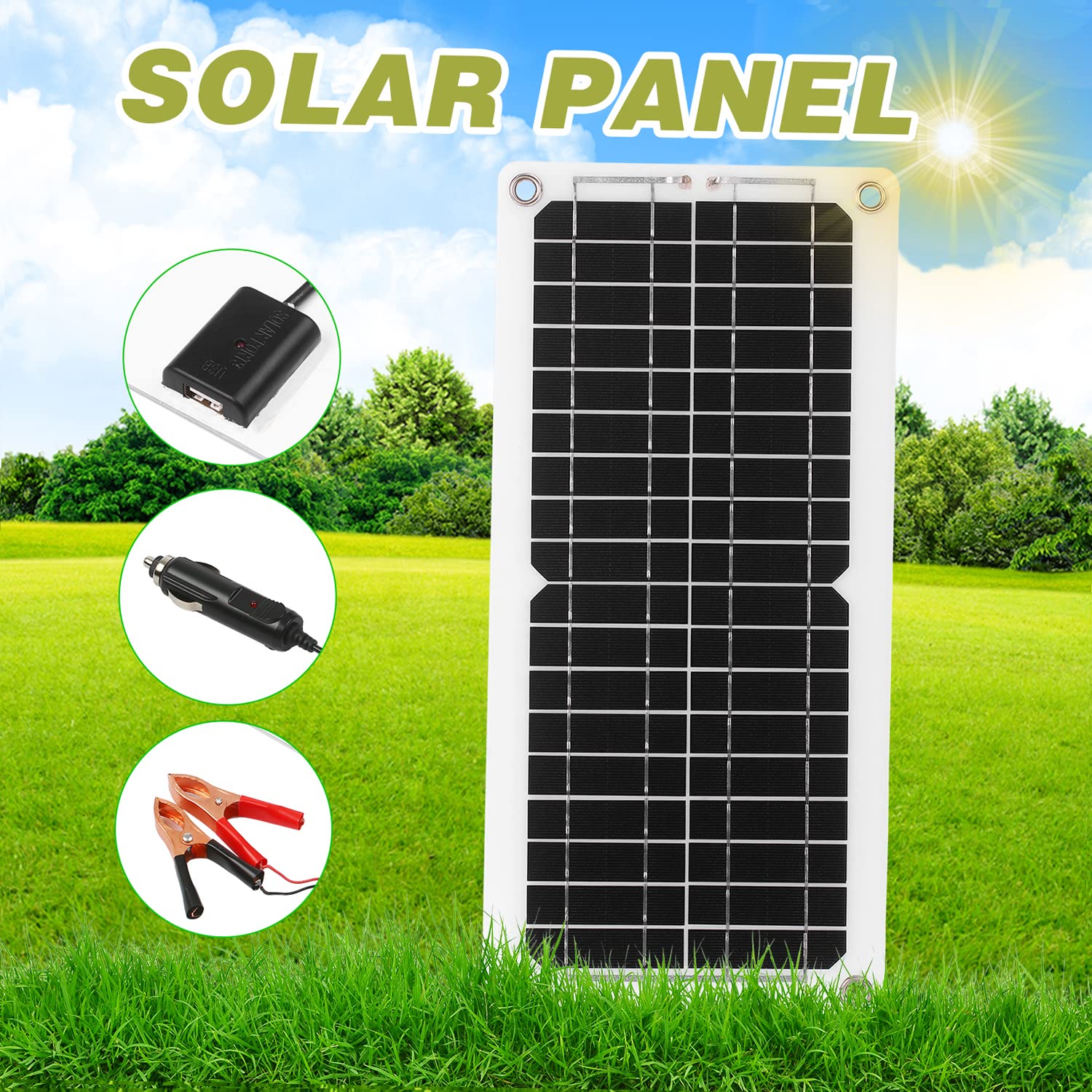 Kit Pannello Solare Monocristallino da 12 W per Campeggio Off-grid | Materiale EVA+PET, Impermeabile IP65, Efficienza Al 20%, Plug and Play per la Ricarica della Batteria Marina di Barche ,