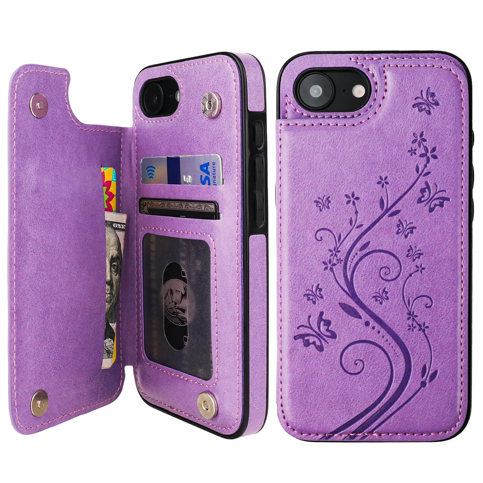 Vaburs Compatible with iPhone 16e/17e Case Wallet with Card Holder,Embossed Butterfly Pattern PU Leather Double Buttons Flip Protective Shockproof