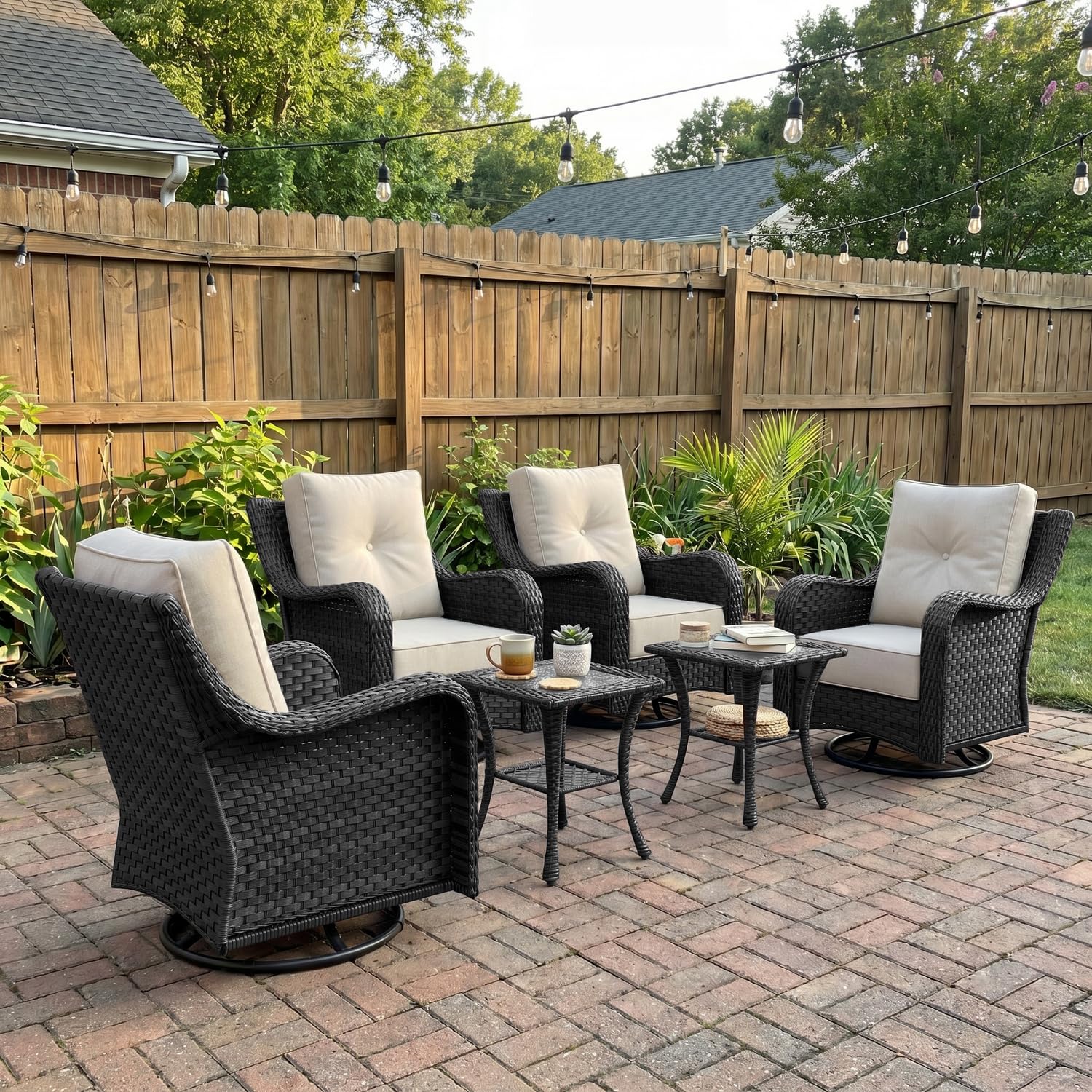 LayinSun 6 Piece Wicker Outdoor Furniture Set with 6-inch Comfy Cushions