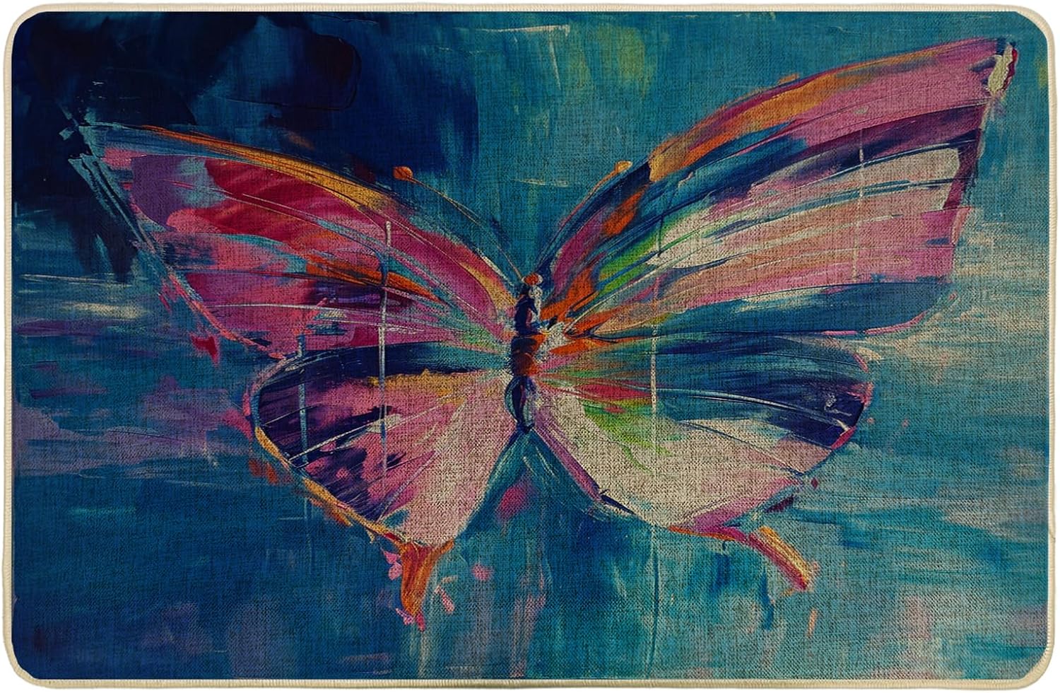 Spring Butterfly Door Mat Oil Paint Bug Abstract Art Pretty Aesthetic Seasonal Blue Rubber Non Slip Absorbent Indoor Decorations Floor Mats Outdoor Mats for Back Door Welcome Mat 17x29 Inch