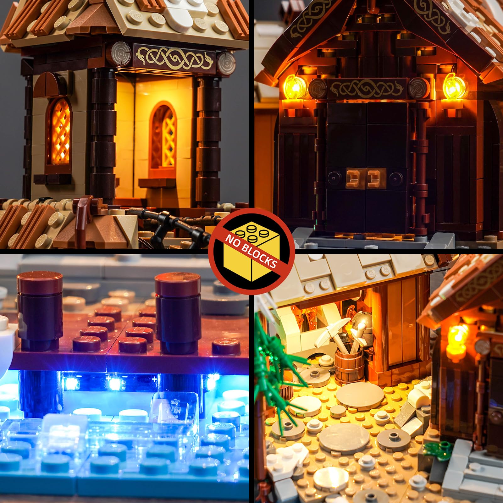 BrickBling Set de luces LED para Lego 21343 Viking Village (No Lego), set de iluminación decorativa para Lego Ideas 21343 villa vikinga juguete creativo – versión estándar, DE-P55001-21343 - 4