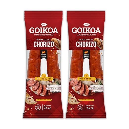 Goikoa Mild Chorizo | All Natural | Dry-Cured | Authentic Navarre Spain | Perfect For Charcuterie | 7.4 oz (210 gr) | (Pack of 2)