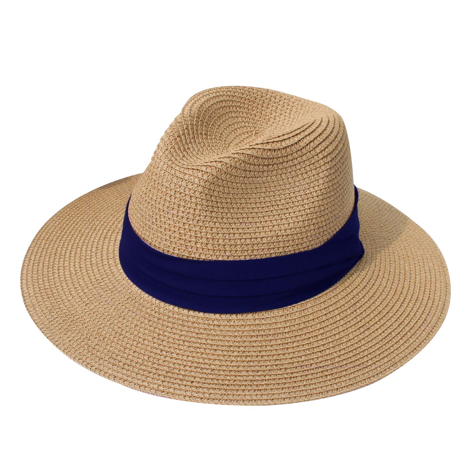 DRESHOW Women Wide Brim Straw Panama Roll up Hat Fedora Beach Sun Hat UPF 50+