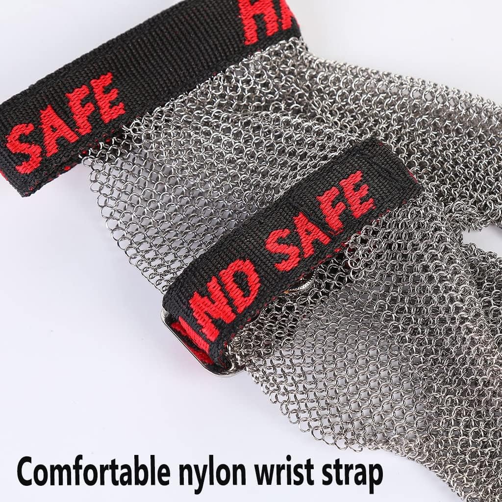 Metal Cut Resistant Gloves, Kitchen/Restaurant/Slaughterhouse/Fishing/Gardening Safety Work Gloves, Nylon Wrist Strap (Size : 1PCS/XS)