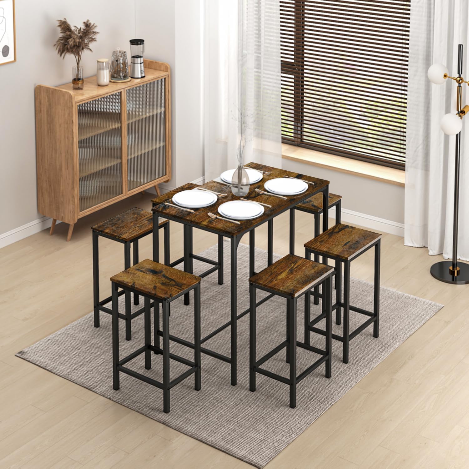 buybyroom Tavolo da bar con 4 sgabelli, Tavolo da pranzo, 100 x 60 x 90 cm, Design