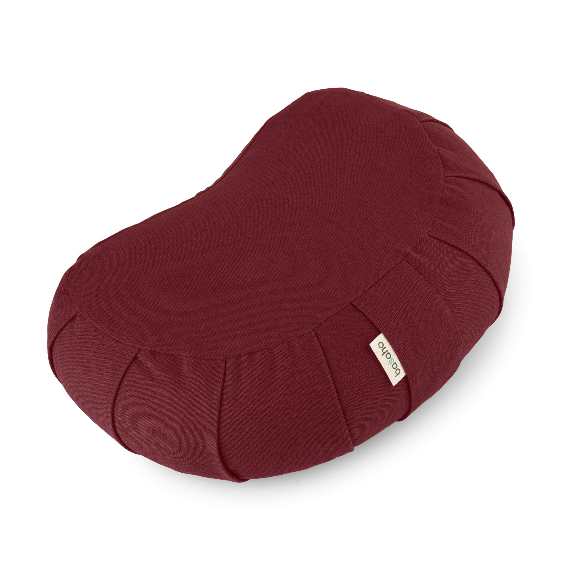 basaho CRESCENT Zafu Meditation Cushion | Organic Cotton | Buckwheat Hulls | Removable Washable Cover (Tibetan Maroon)