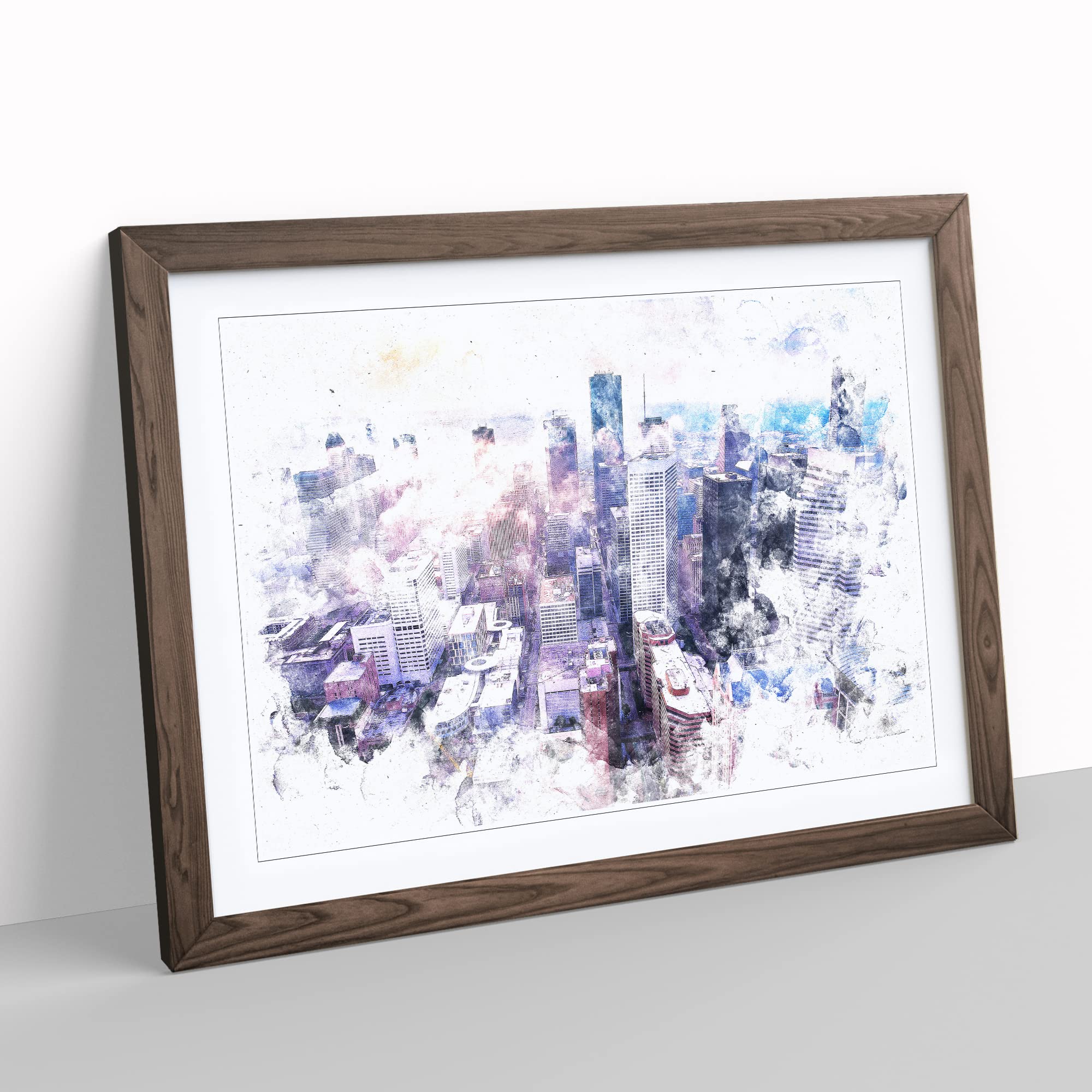 Houston Texas Skyline Watercolour Modern Framed Wall Art Print - Image 2
