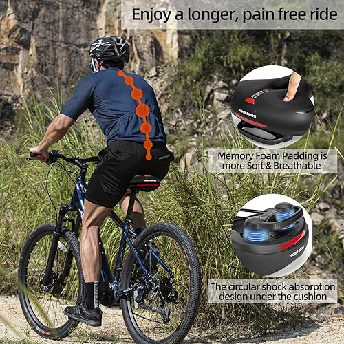 Miniatura 3 de ROCKBROS Asiento de bicicleta cómodo para bicicleta de montaña, accesorios para hombres y mujeres, cojín de asiento de bicicleta ancho suave con