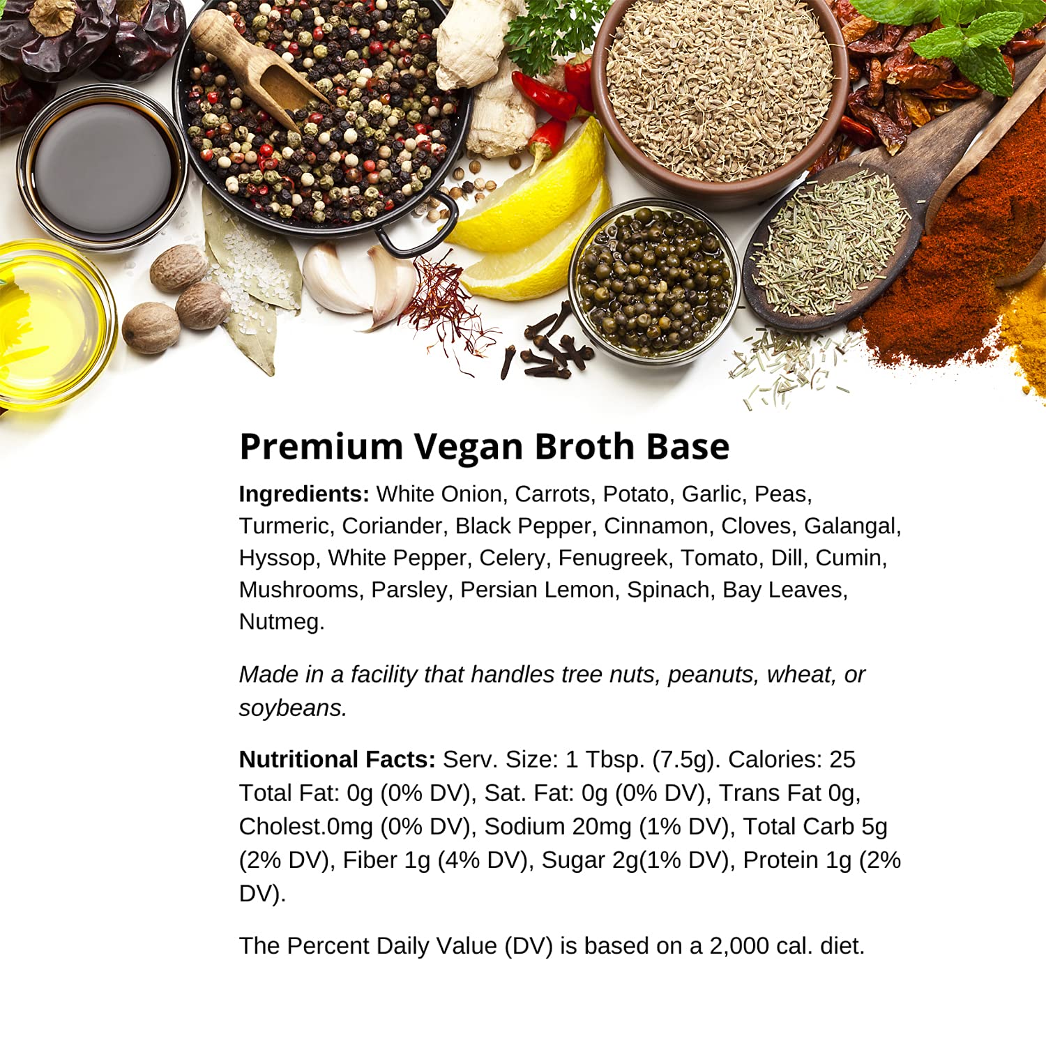 Premium Vegan Broth Base by Spice + Leaf - Vegan, Dairy Free, Salt Free, Preservative Free Soup Powder and Seasoning