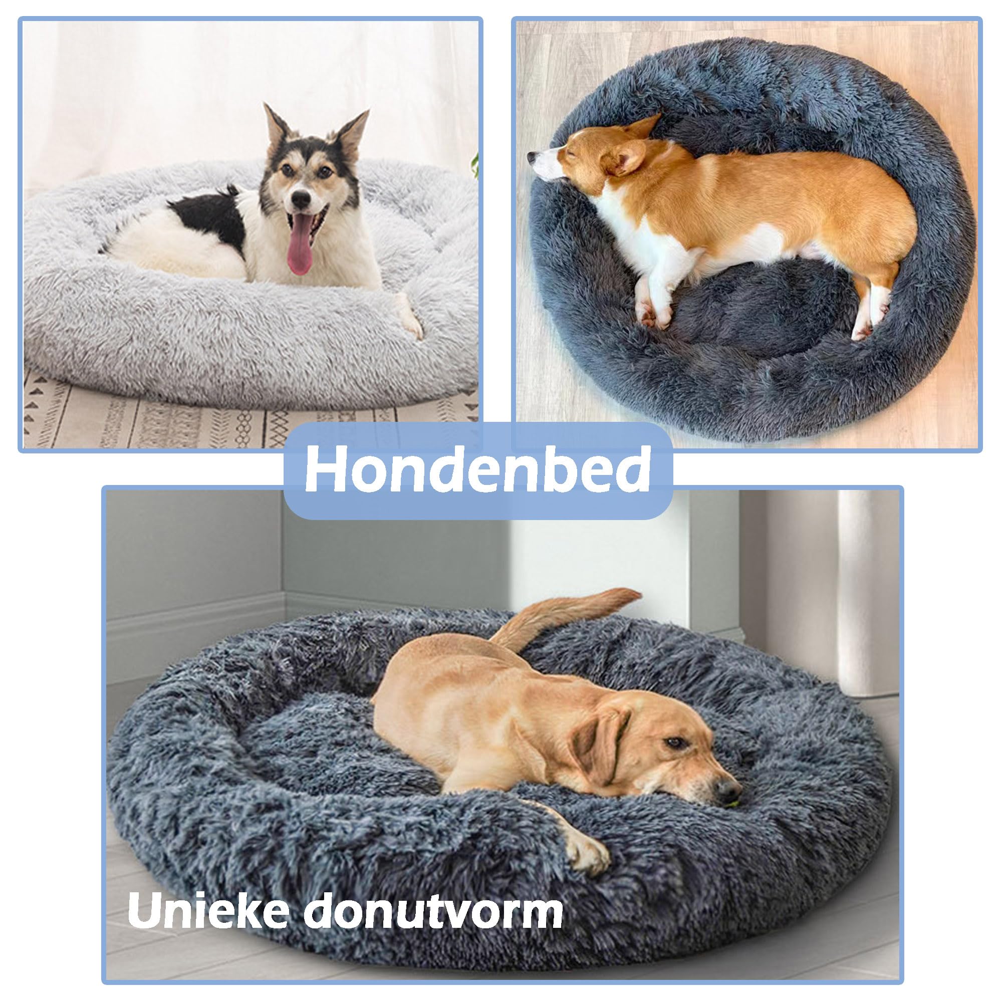 Orthopedisch Hondenbed Huisdierbed, Hondenmand Pluche Donut, Hondenmand Rond Kussen in Donutvorm, Slipvaste Bodem en Wasbaar Kalmerende Donutknuffelaar Hondenkussen Kattenbed (100cm/39in,Kaki