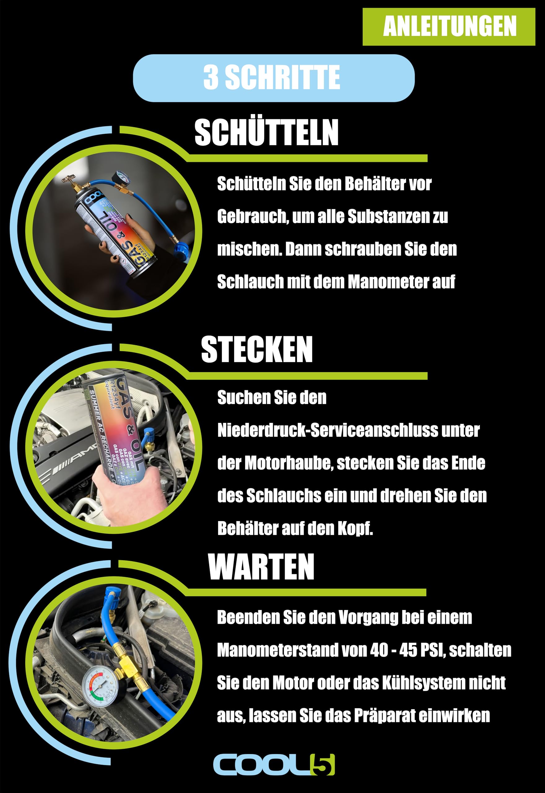 Ersatzkältemittel r134a für Autoklimaanlagen – 1 Dose 2in1, 290g + Druckleitung mit Manometer + Lufterfrischer für Auto