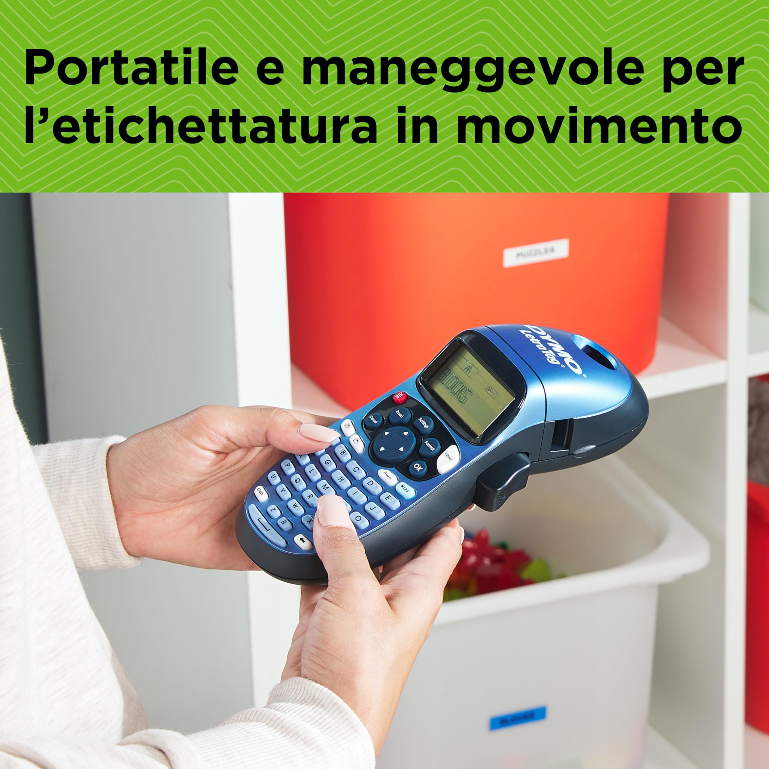 Etichettatrice Dymo LetraTag LT-100T - Palmare, LCD 13 Caratteri, Stampa Termica, Con Rotolo Etichette 12 Mm X 4 M, Per Casa E Ufficio