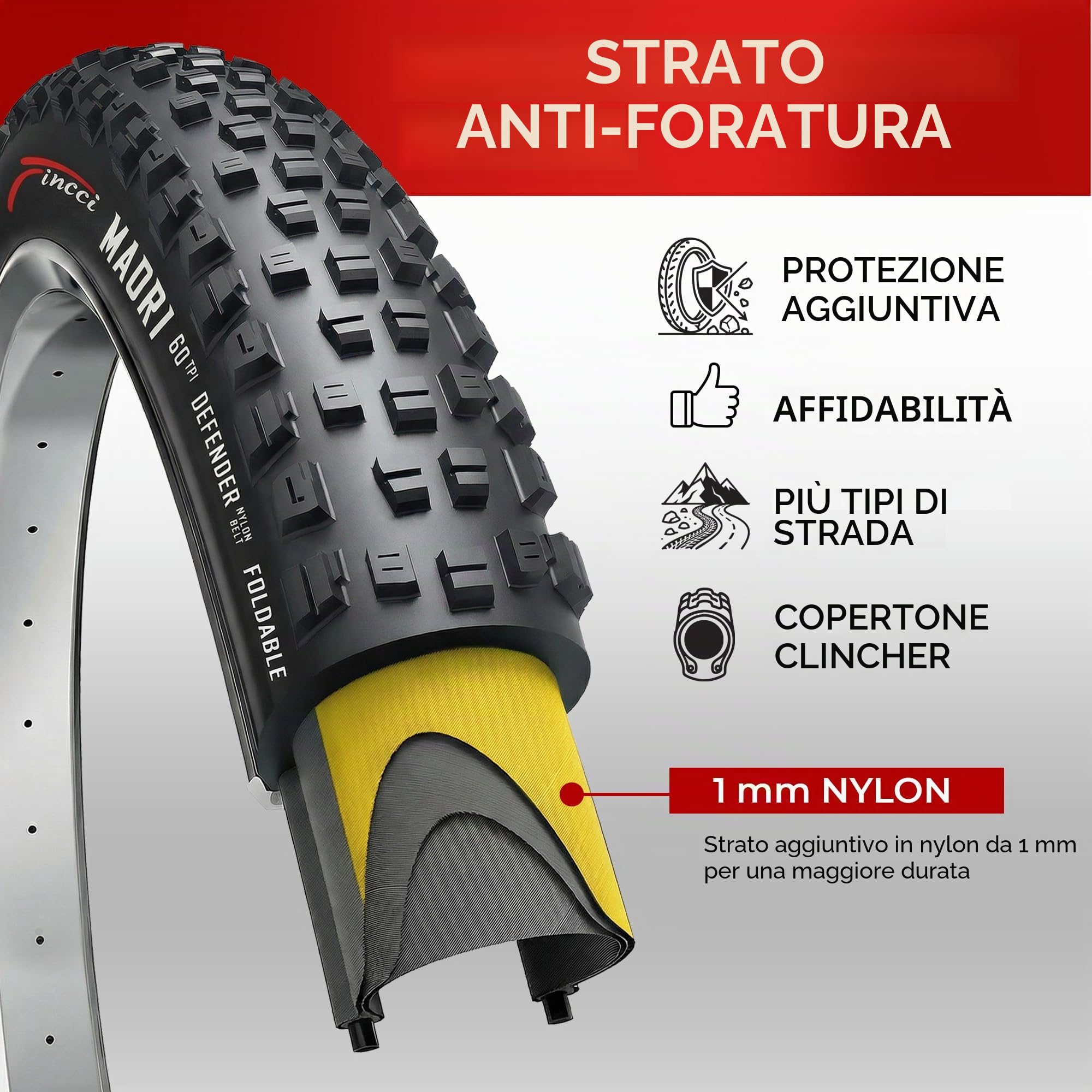 Fincci Bici Copertoni MTB 29 x 2.25 - Set di Nero Pneumatici Pieghevoli 29" con Protezione Antiforatura 1 mm e 2 Camere d'aria 57-622 - Imballaggio Gomme 29" per Gravel & Mountain & E bike