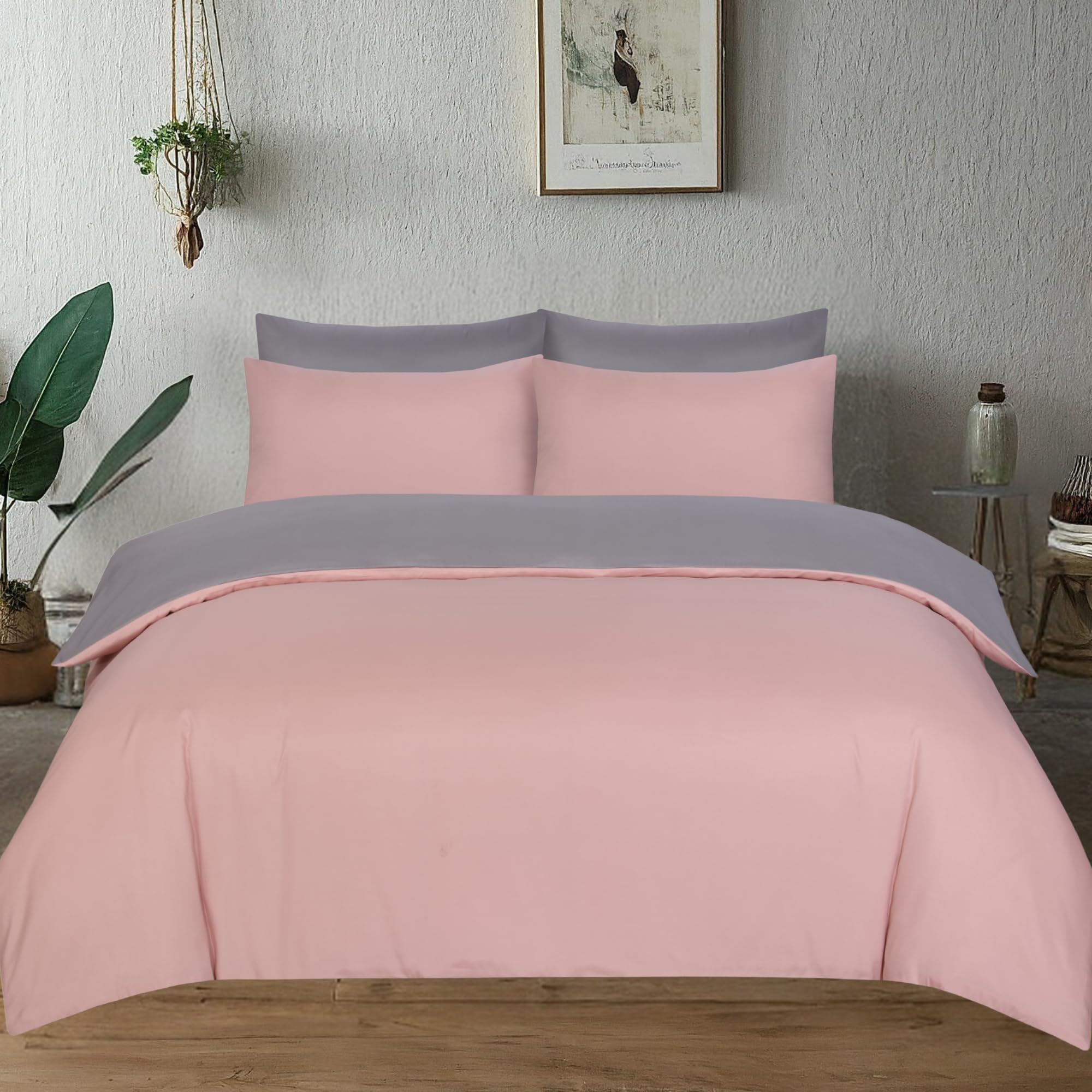 J.din Pink & Grey King Blush Pink And Grey Duvet Cover Set Soft Brushed Microfiber