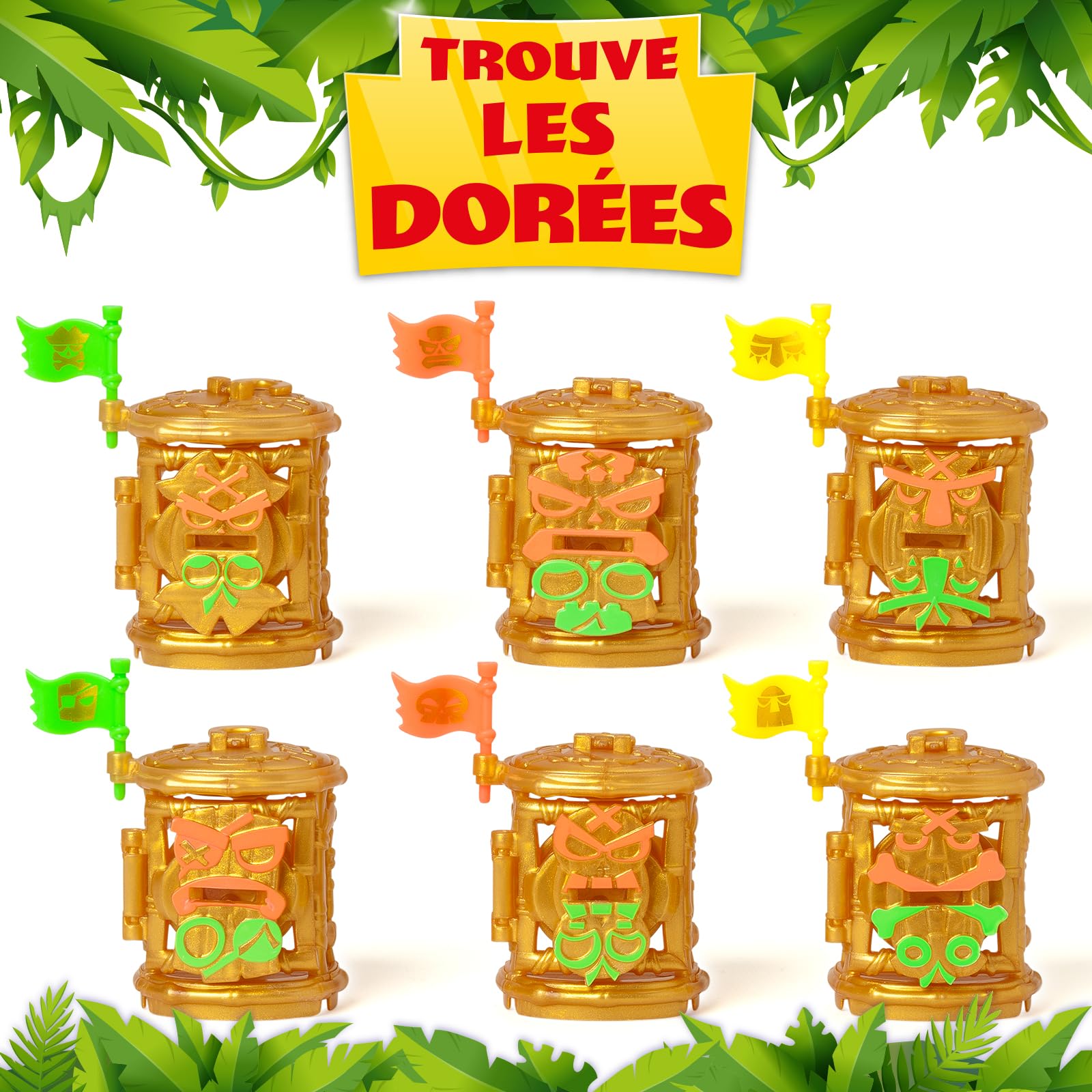 Piratix Adventure World – Crazy Jungle Pack 4 – 4 Figurines Dont 1 Néon, 1 Surprise – Accessoires Interchangeables – Collection Ultra-rare