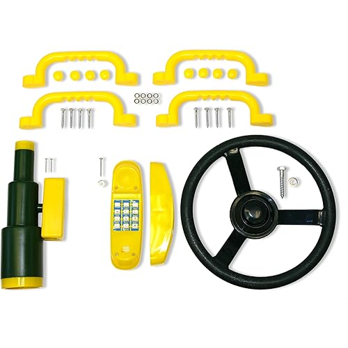 Eastern Jungle Gym Swing Set Accessory Bundle for Kids with Toy Telescope, Telephone, Plastic Wheel and Safety Hand Holds