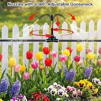 360° Adjustable Irrigation System Kit,100FT Quick-Connect Drip Irrigation Kits, Automatic Garden Watering System with 1/4 Fast-Lock Tubing and Adjustable Nozzles for Plants,Greenhouse,Lawn