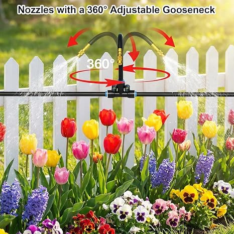 360° Adjustable Irrigation System Kit,100FT Quick-Connect Drip Irrigation Kits, Automatic Garden Watering System with 1/4 Fast-Lock Tubing and Adjustable Nozzles for Plants,Greenhouse,Lawn