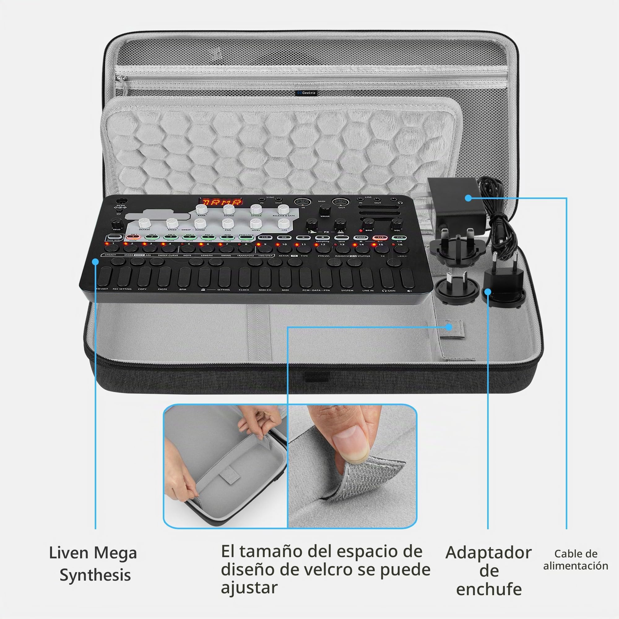 GEEKRIA Funda de transporte para interfaz de audio, compatible con SONICWARE Liven Ambient Ø / 8bit Warps/MEGA Synthesis/Texture Lab/XFM/Lofi-12, bolsa de viaje portátil de carcasa rígida de EVA (gris