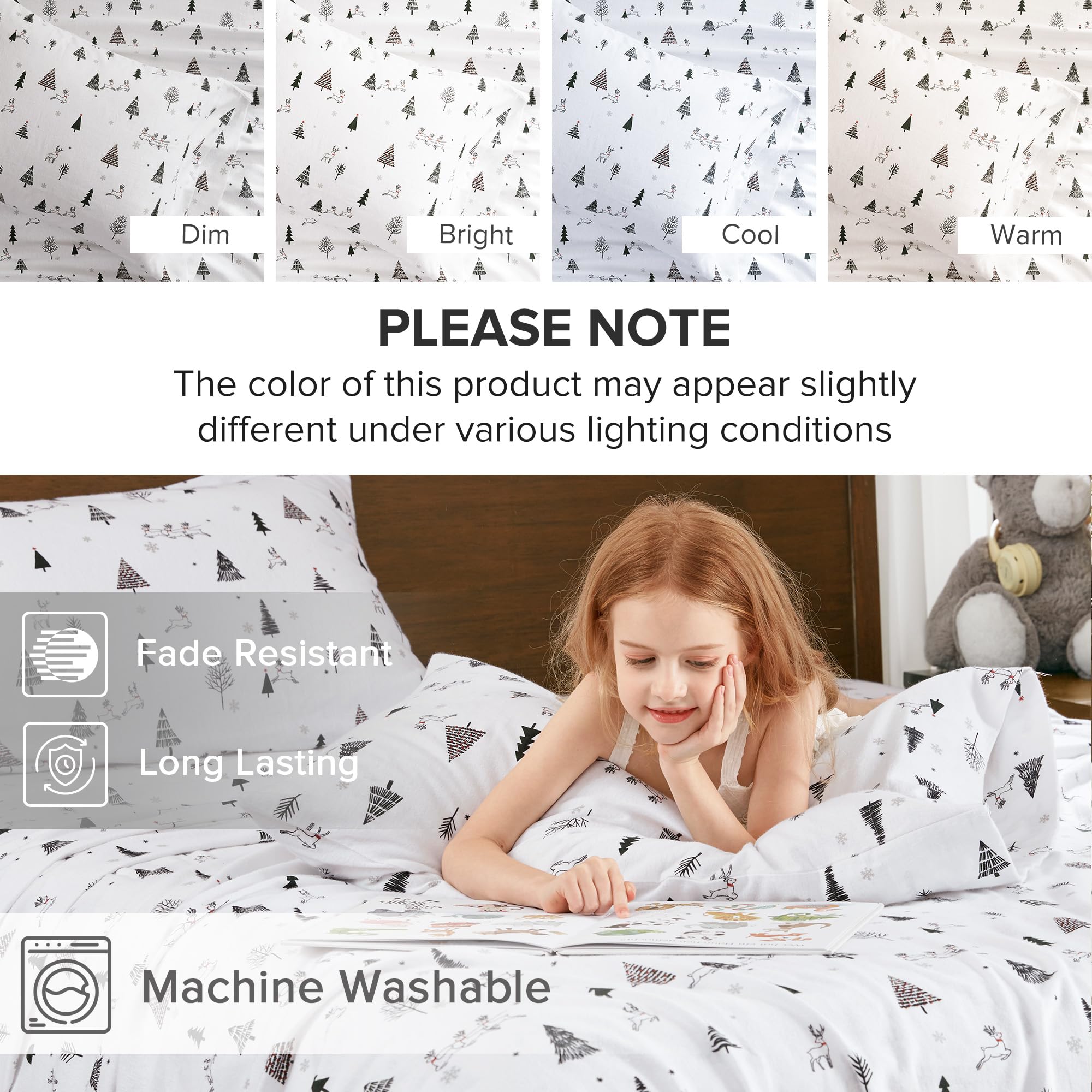 Comfort Spaces 4-częściowy zestaw pościeli flanelowej Queen, 100% bawełna, wyjątkowo miękki i przytulny zestaw z kieszenią na materac 35 cm, pasuje na materac do 40 cm, Reindeer Village