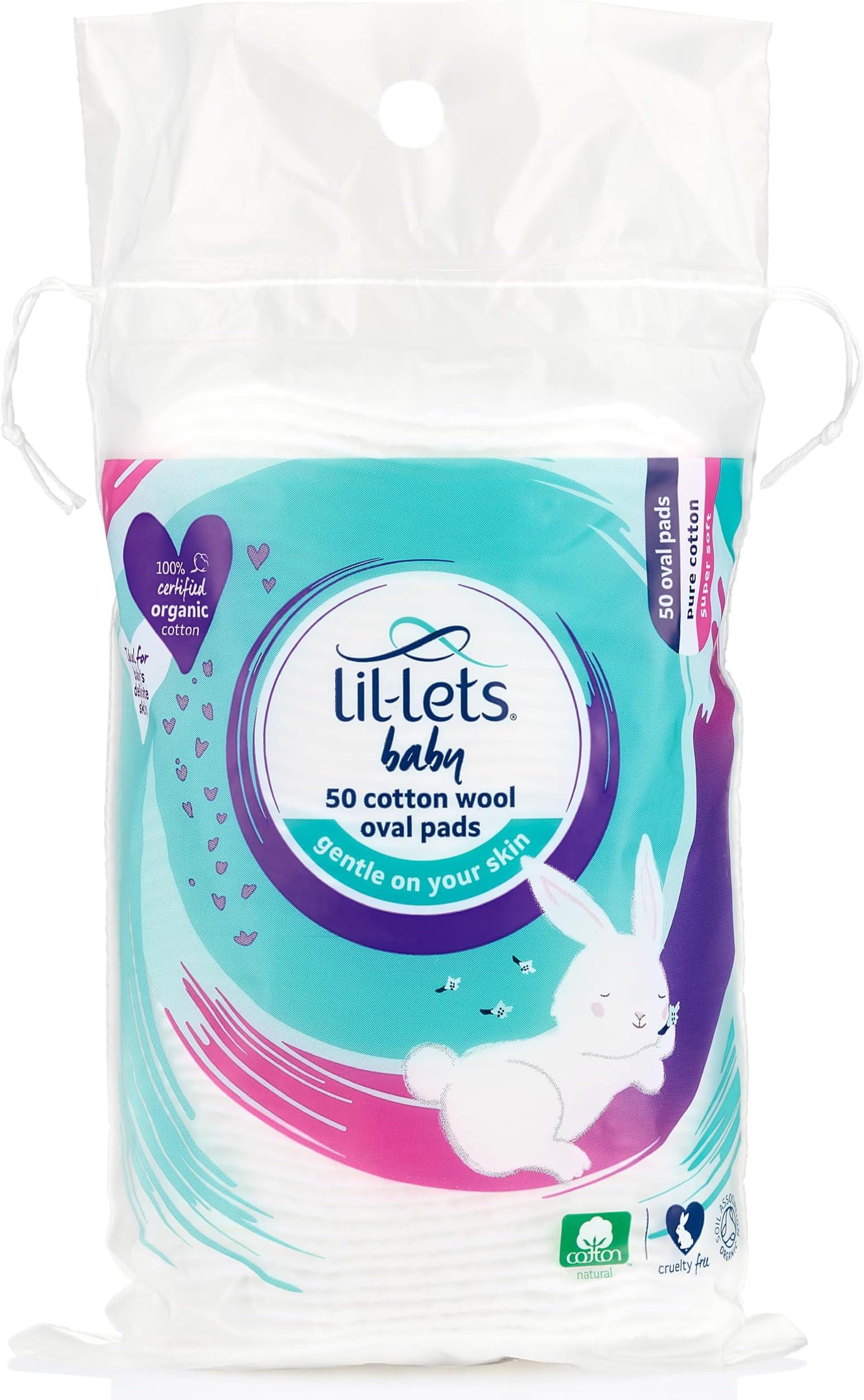 Baby Cotton Wool Oval Pads, Certified Organic, 100% Pure Cotton Wool, Soft and Absorbent, Gentle on Baby's Delicate Skin, Dermatologically Tested, Ideal for Newborns, Pack of 50 Oval Pads
