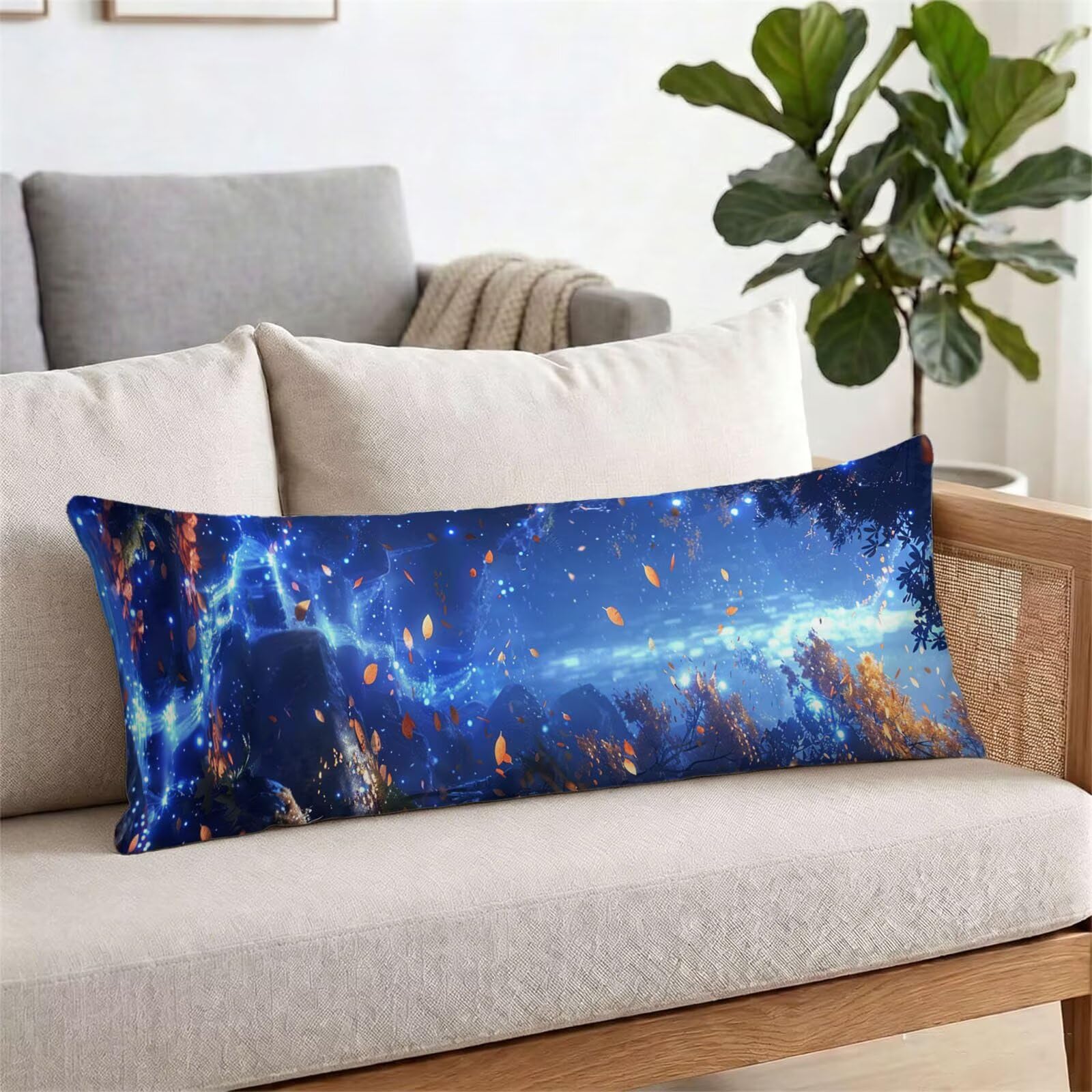 Funda de Almohada 60 x 180 cm Azul Protector Almohada 180 cm con Cremallera Invisible, Lino Durable y Transpirable Pillow Case Largas Hojas Impresión a Doble Cara para Cama, Sofá y Dormitorio dg-622