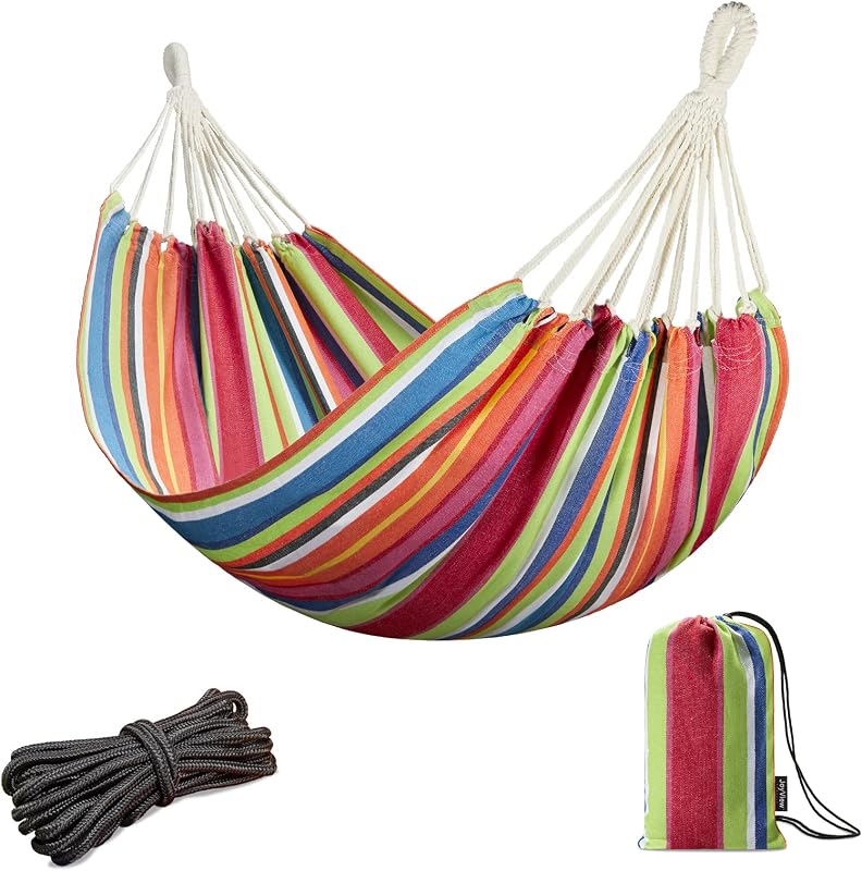 Brazilian Hammock for Single Preson Portable Hammock with Hanging Ropes & Carry Bag Large 74x38.5” for Patio 300LBS Capacity Perfect for Outdoor/Indoor - Color Stripes