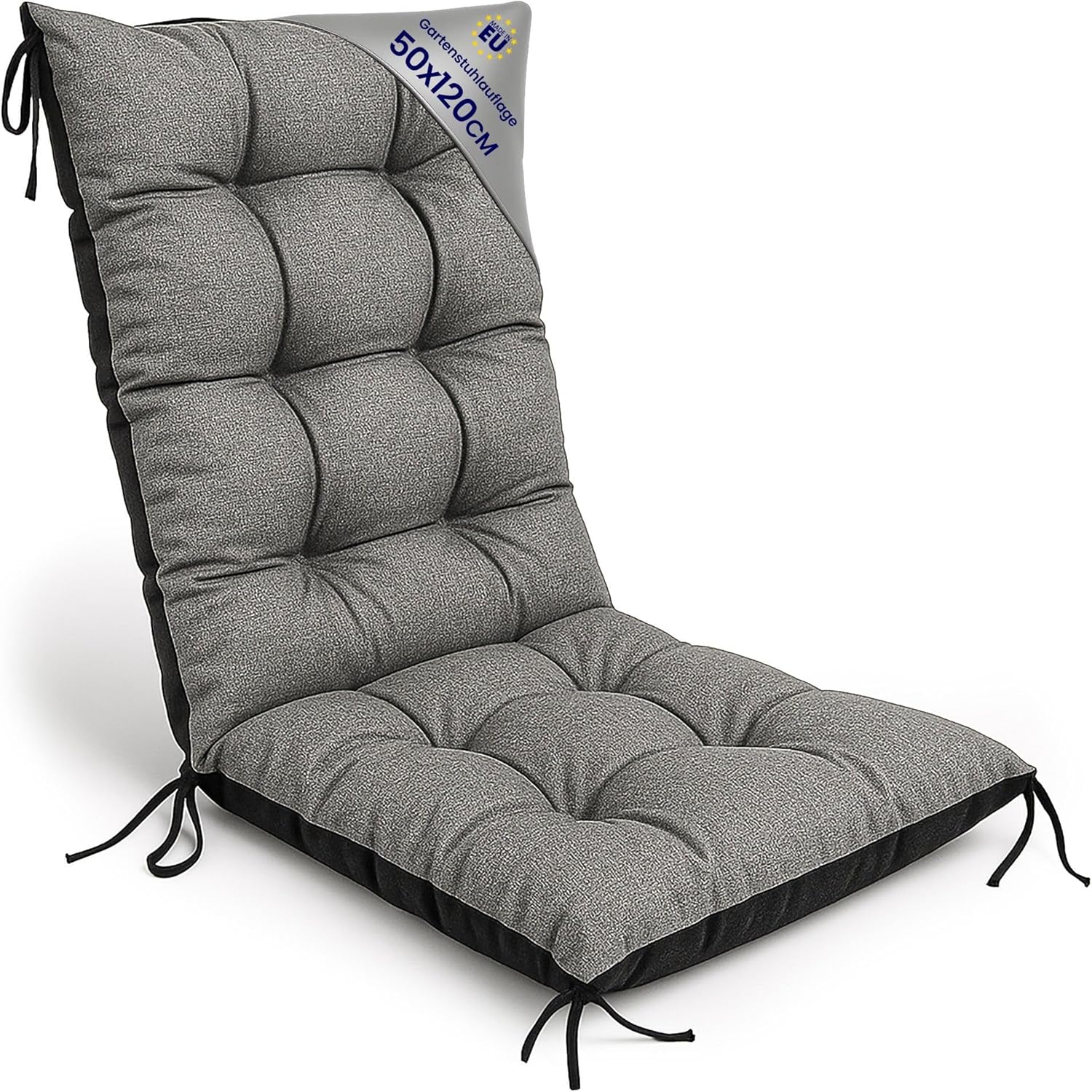 Amazinggirl Garden Chair High-Backed Chair Cushions 50 x 120 cm – Seat Cushions Garden Furniture Garden Chair Cushions Cushion for Garden Chairs Seat Cushion Outdoor Chair Cushions Grey Eco Linen