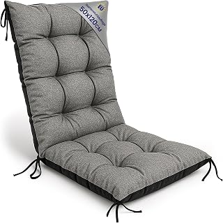 Amazinggirl Cojín Silla Jardín Respaldo Alto 50x120 cm - Colchón Asiento Exterior Mueble Patio Confort Impermeable Grueso Protección Gris Lino ecológico Terraza Sol