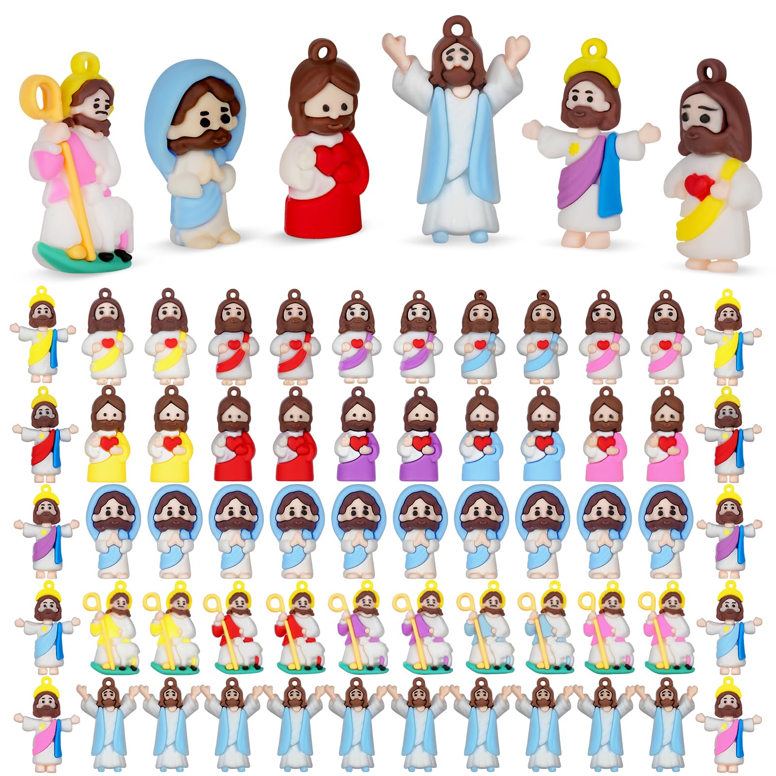 Little Jesus Figures, 60PCS Mini Jesus Figurines in Bulk, Jesus Loves You Tiny Jesus Figures,Pocket Miniature Figurines to Hide and Seek Religious