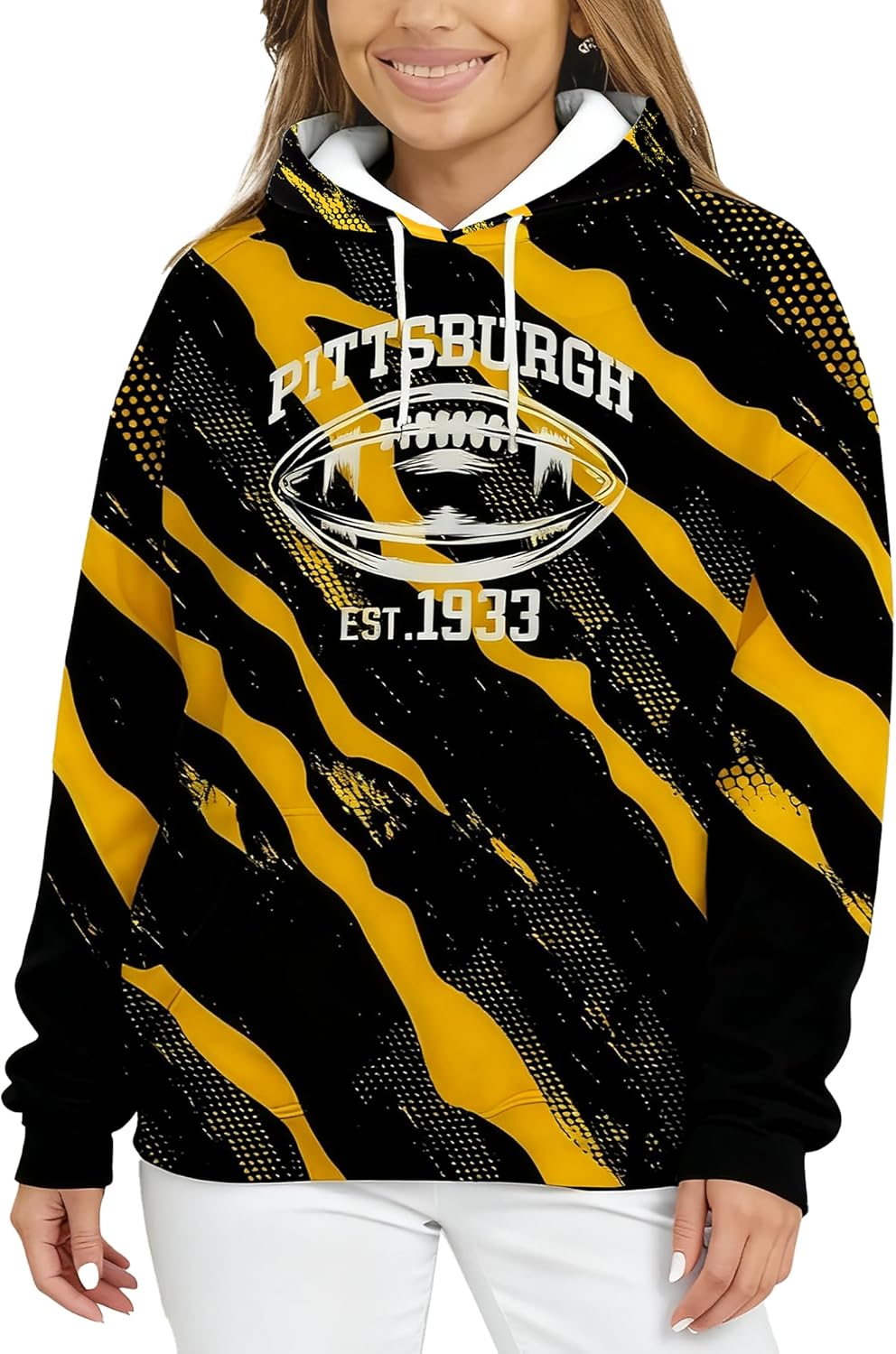 Mens Athletic City Letter Printed Football Sport Fans Hoodie Graphic Classic Sweatshirt