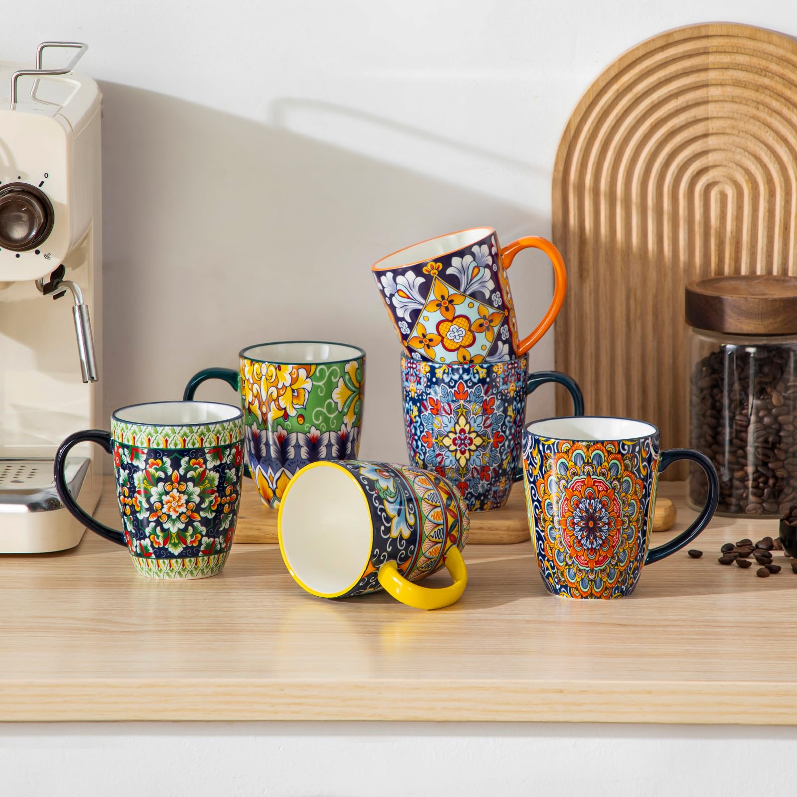vancasso SIMI Lot de 6 Tasses à Café en Porcelaine (360ml) - Mugs avec Anse pour Thé, Café, Lait, Cappuccino - Résistant au Lave-vaisselle et Micro-ondes - Design Bohème Chic