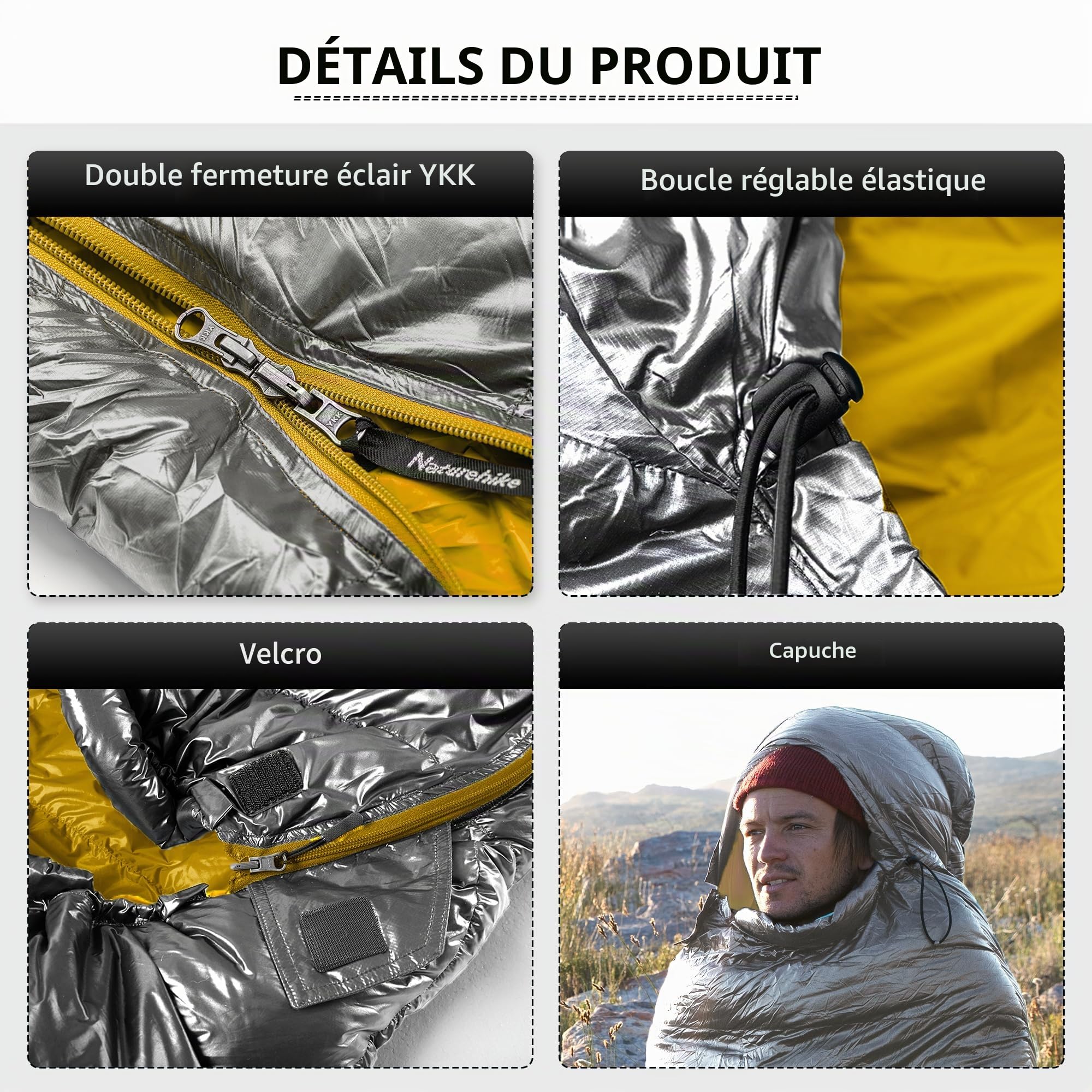 Naturehike CW-Serie RDS Sac de couchage en duvet ultra léger portable compact 4 saisons pour adultes et enfants en plein air, camping, randonnée, voyages