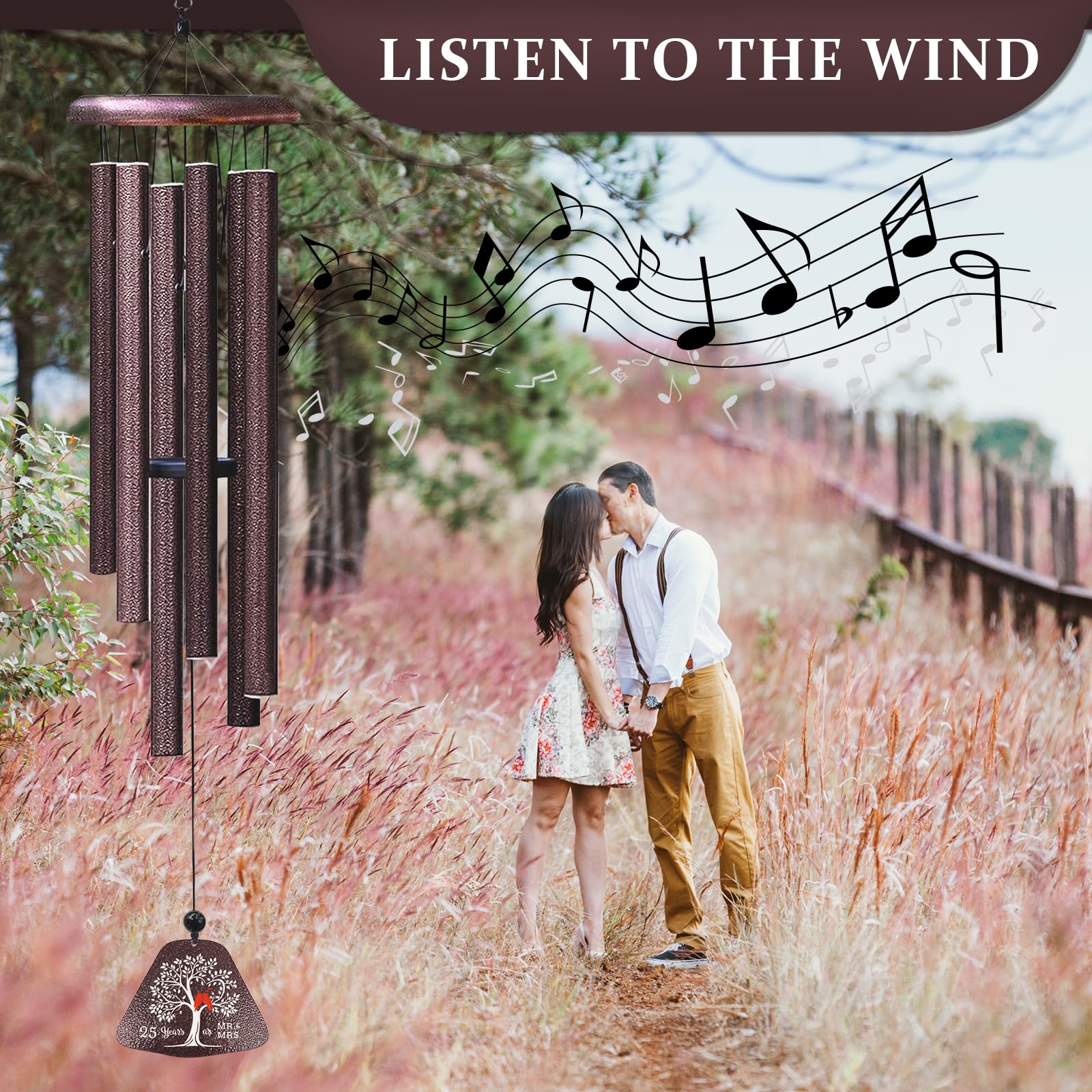 25th Anniversary Wedding Gifts, Unique 25th Anniversary 32" Wind Chimes for Couple, Silver 25 Years of Marriage Gift Ideas for Wife Husband, Silver Wedding Gifts for Parents
