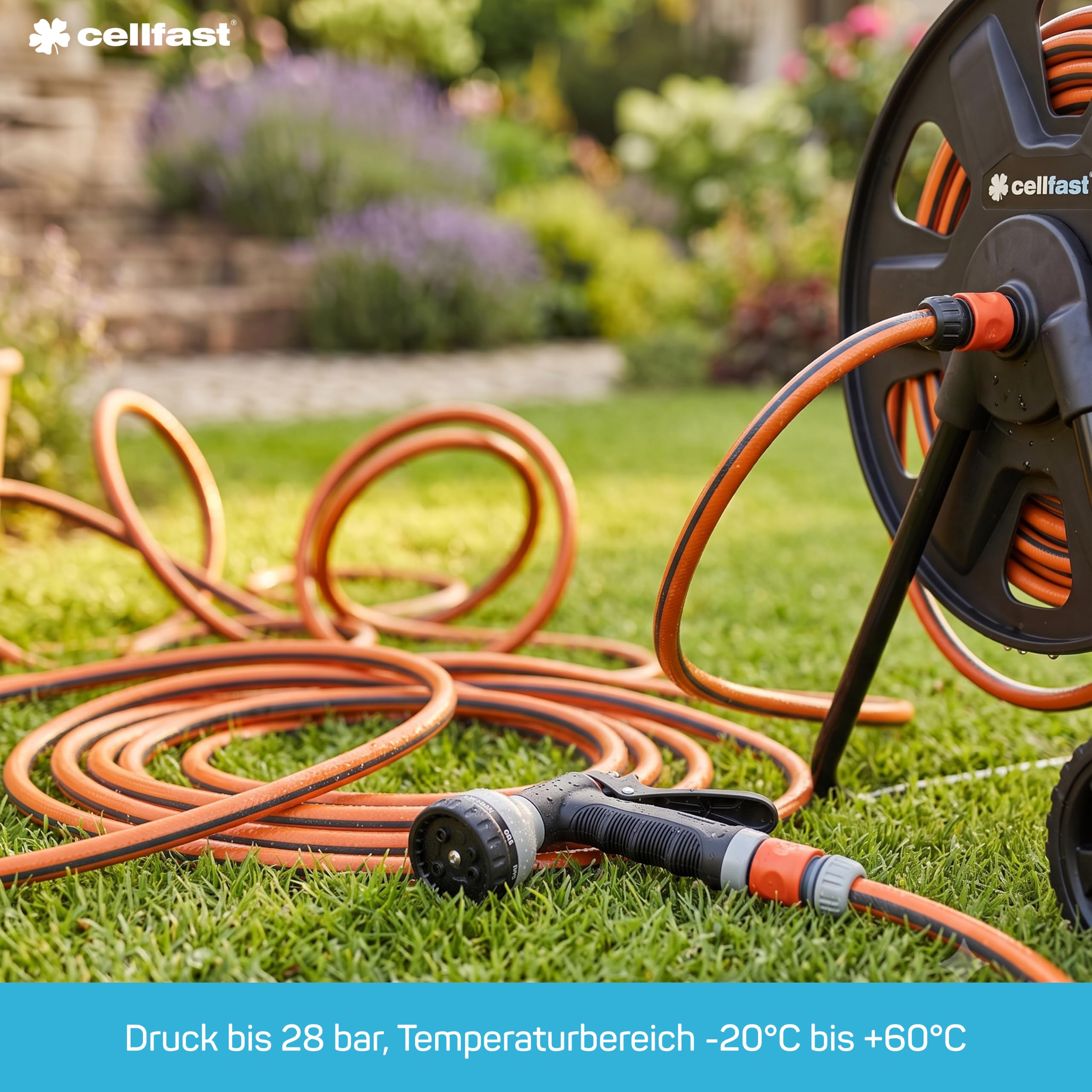 CELLFAST Gartenschlauch 1/2" 50 m - 5-lagiger Wasserschlauch mit Kreuzgewebe - 28 bar - UV-beständig - Anti Algae - Strapazierfähig Flexibel - Professional