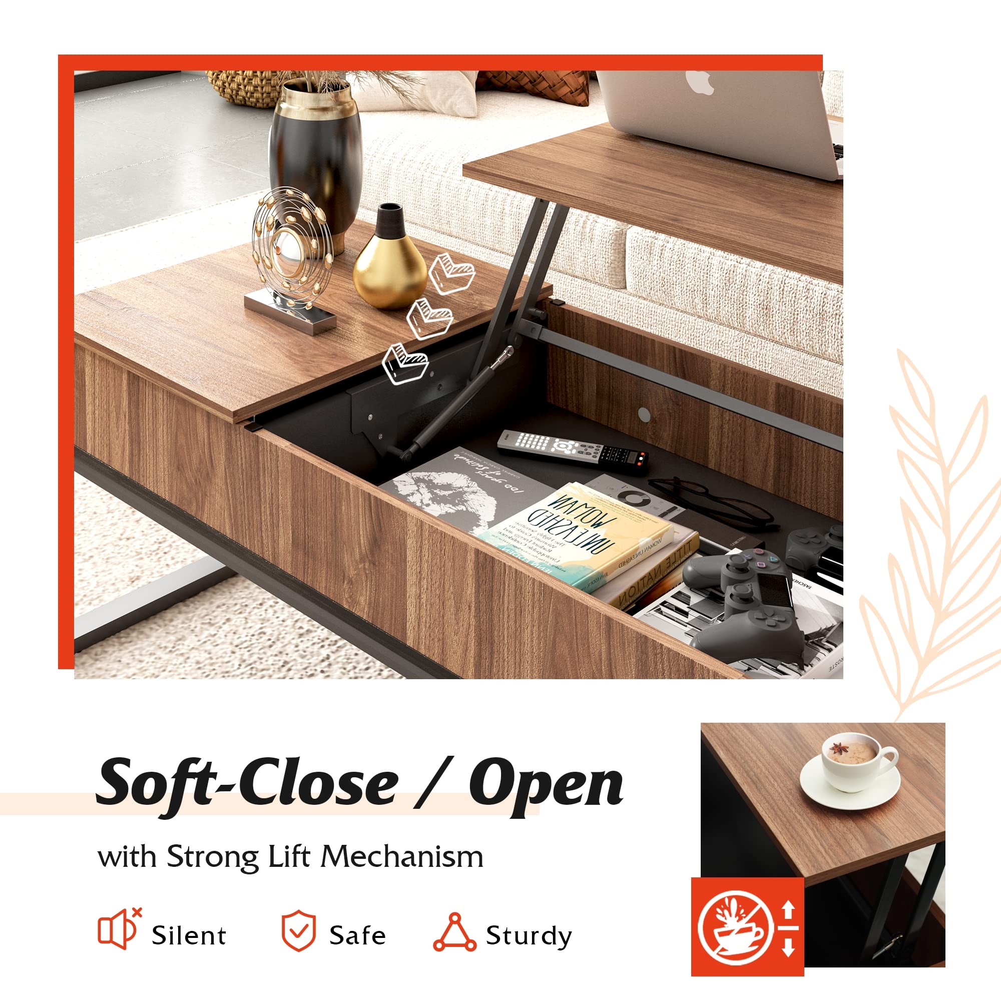 Harmati Lift Top Coffee Table with Storage Lift up Center Table for