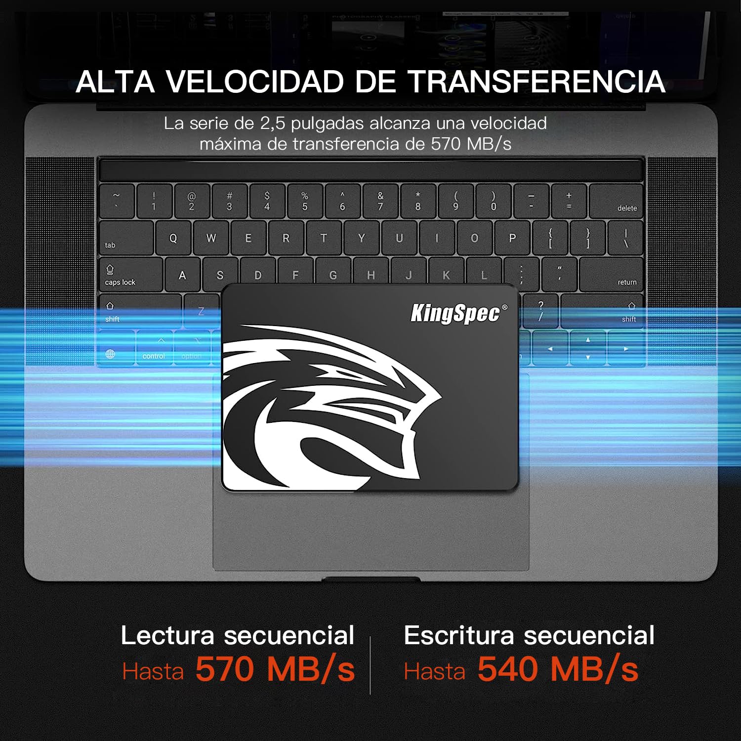 Kingspec SSD 512GB 2,5" SATA III, TLC 3D NAND Flash Disco Duro Interno, Lectura de Hasta 570 MB/s, para Escritorios/Computadoras Portátiles/Todo en Uno — view 2